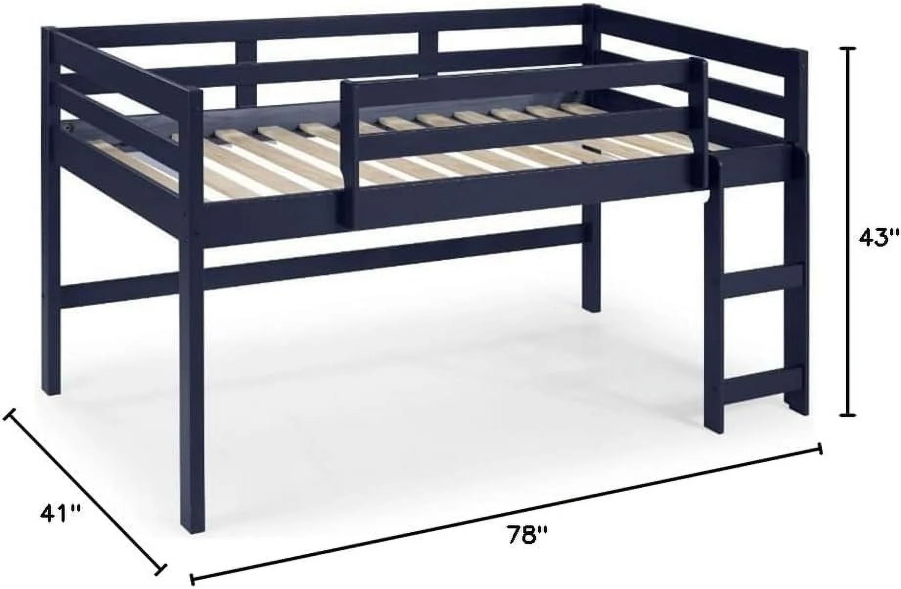 Lara  Wooden Loft Bed With Guard Rail  Ladder In Navy Blue