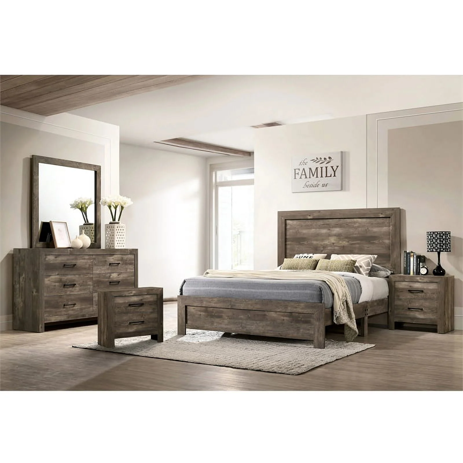 FOA Shoreview 5pc Natural Wood Bed Set - Cal King+2 Nightstands+Dresser+Mirror