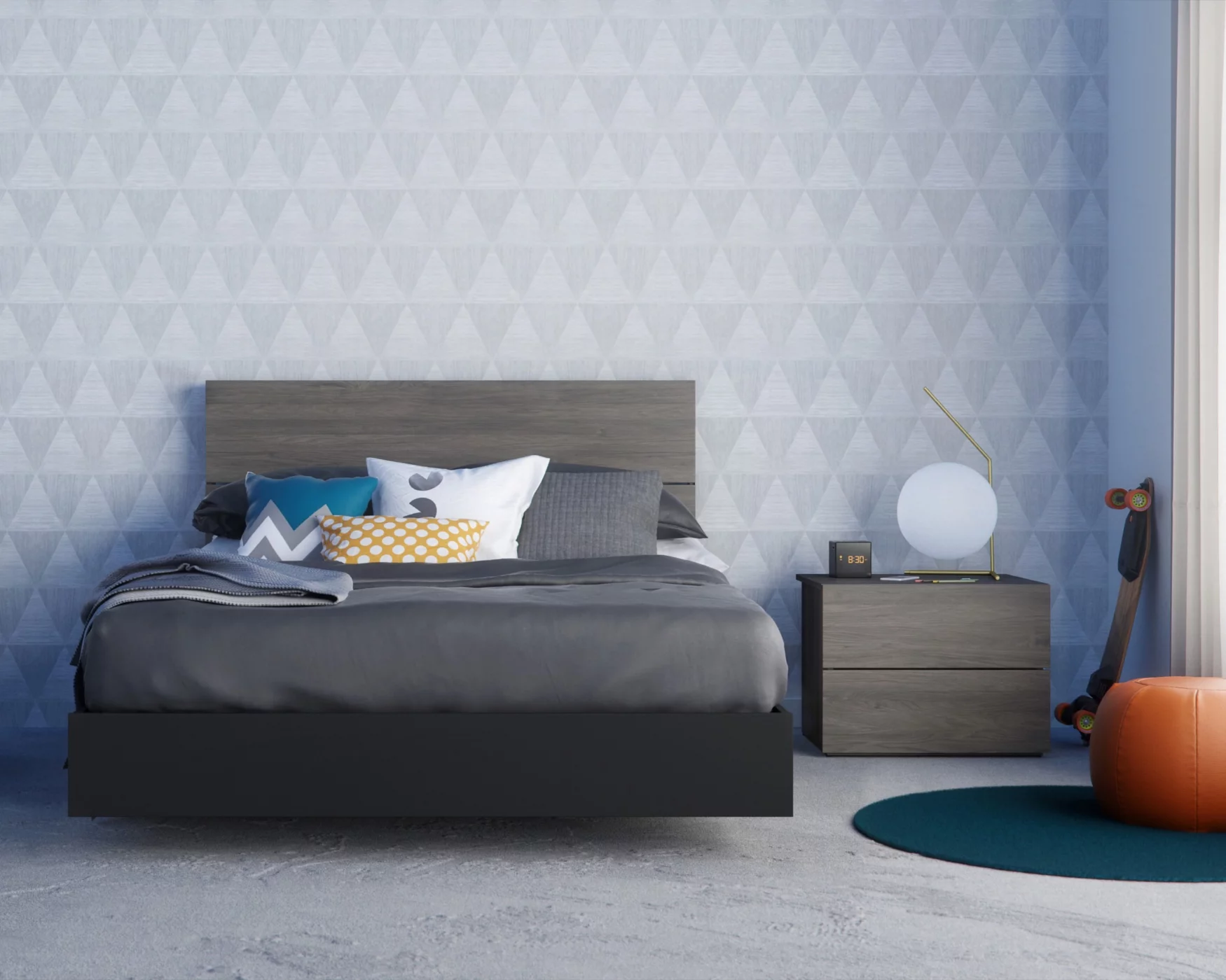 Nexera Apollo 3 Piece Full Size Bedroom Set, Bark Grey and Black