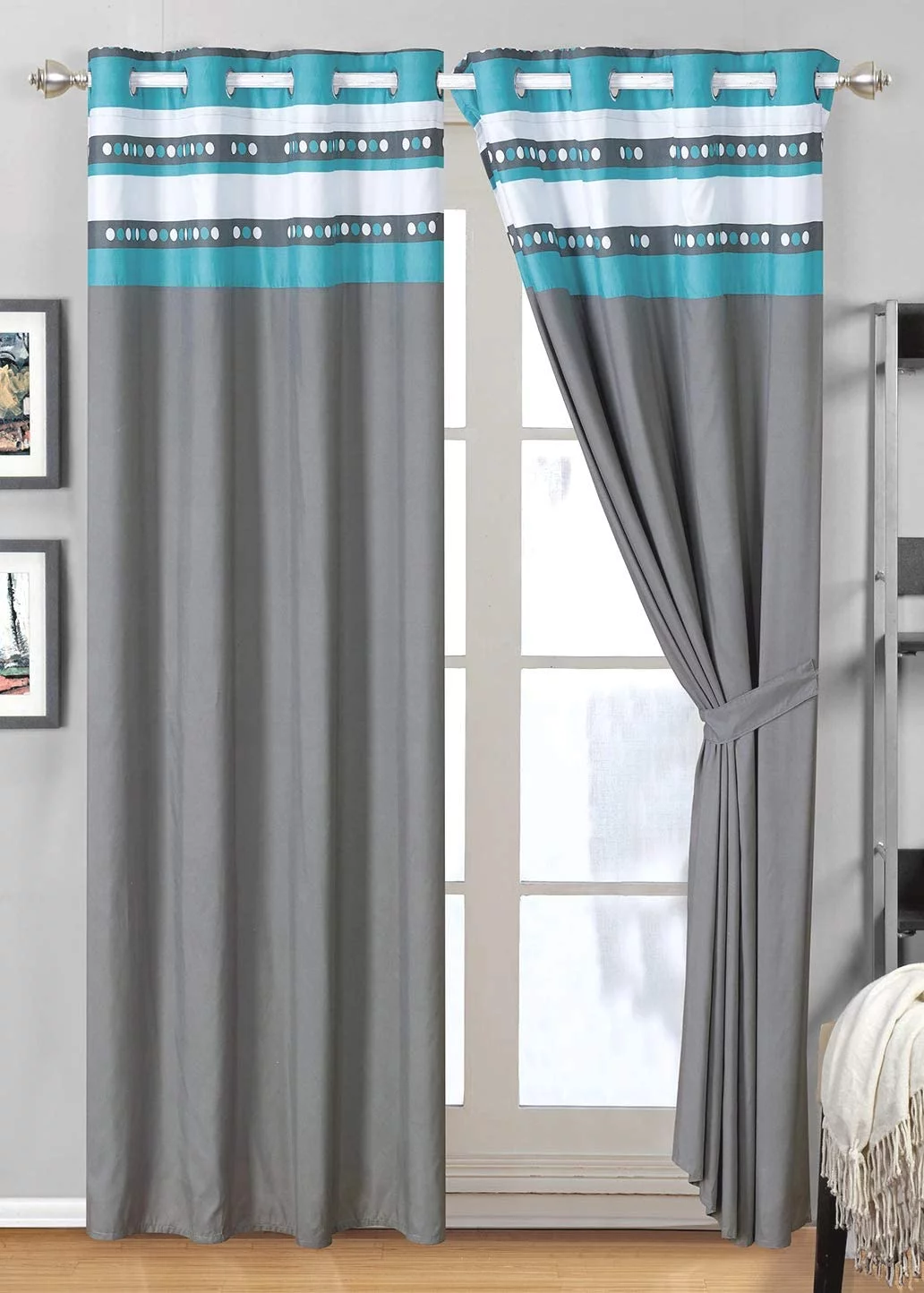 12 - Piece Aqua Blue, Grey, White Floral Bed-in-a-Bag California Cal King Size Bedding + Sheets + Accent Pillows Comforter Set