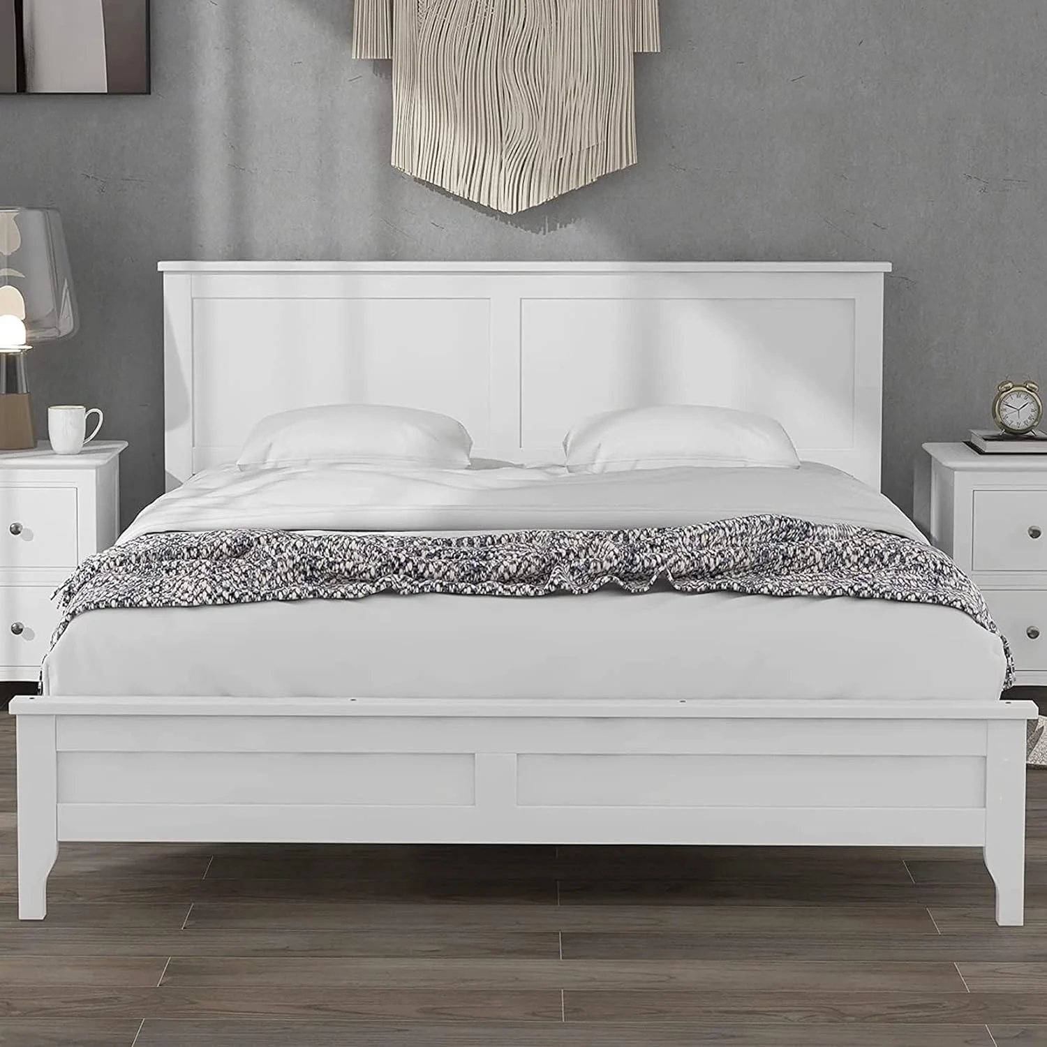 Quee Size Platform Bed Frame With Headboard/Solid Wood Foudatio With Wood Slat Support/o Box Sprig eeded/Easy Assembly (White)