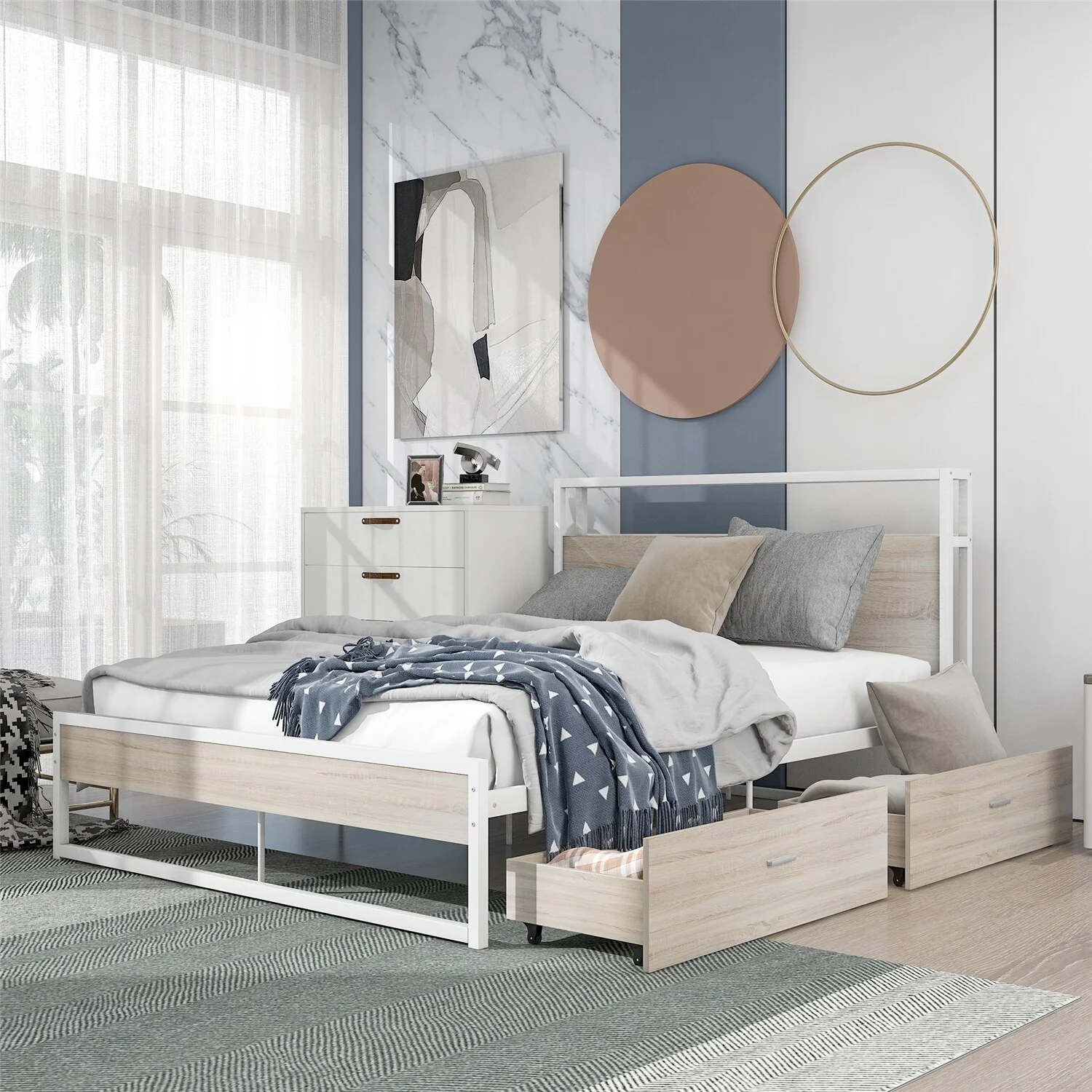 Clihome Full/Queen Size Metal Platform Bed Frame with USB Ports Black - Queen
