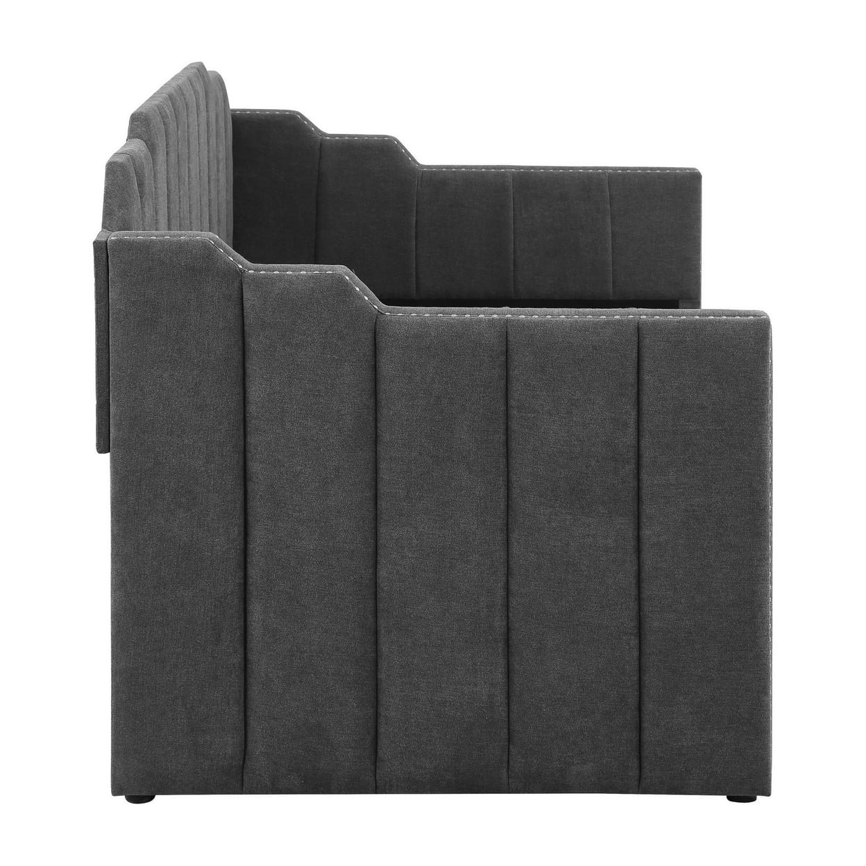 Tara Notched Twin Daybed with Trundle Nailheads Gray Velvet Upholstery- Saltoro Sherpi