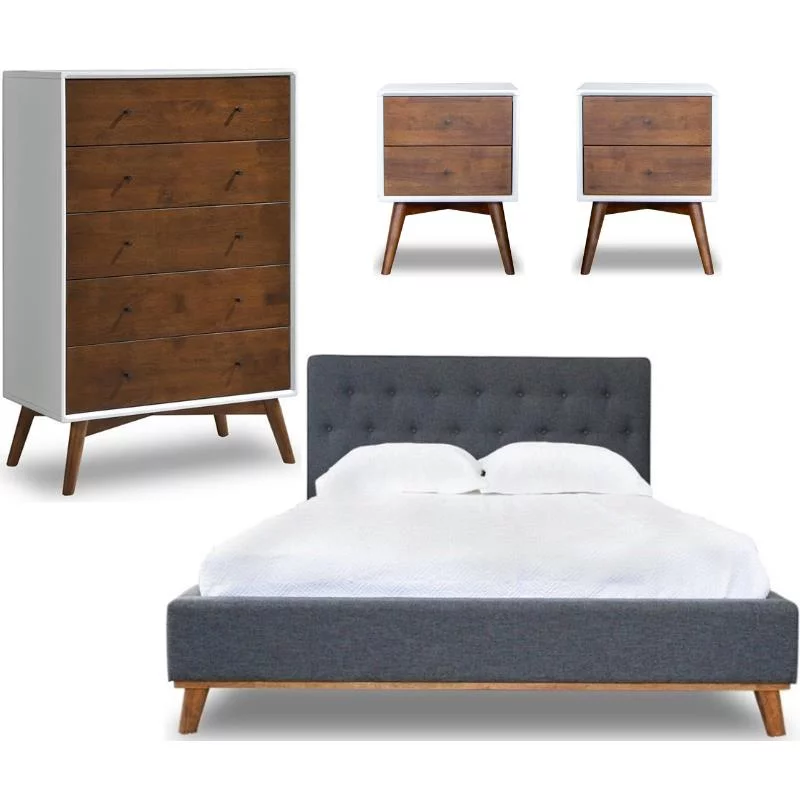 Home Square 4 Piece Set with Queen Platform Bed 2 Nightstands & 5-Drawer Dresser