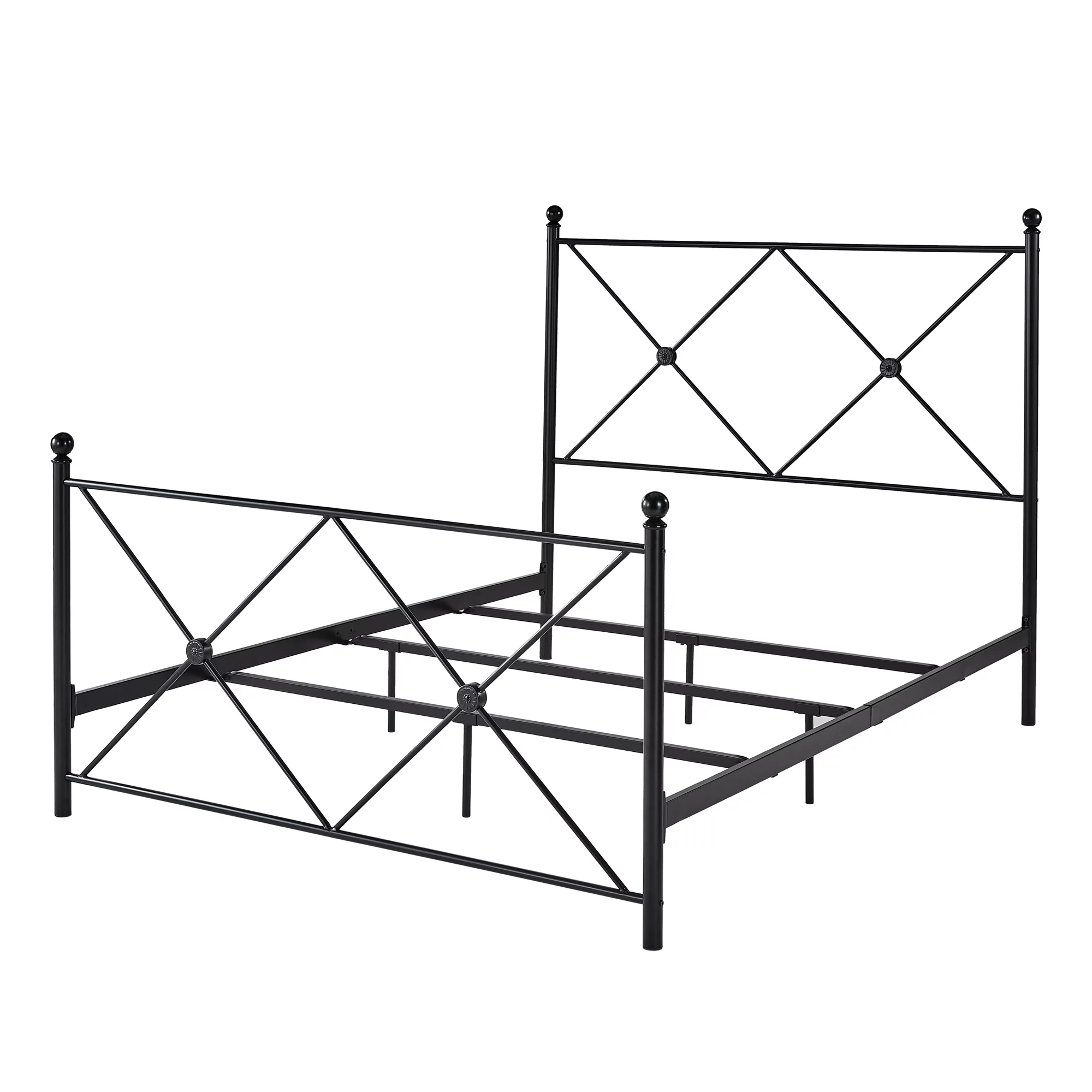 Weston Home Harrisburg Black Metal Queen Bed with Double x Headboard Design