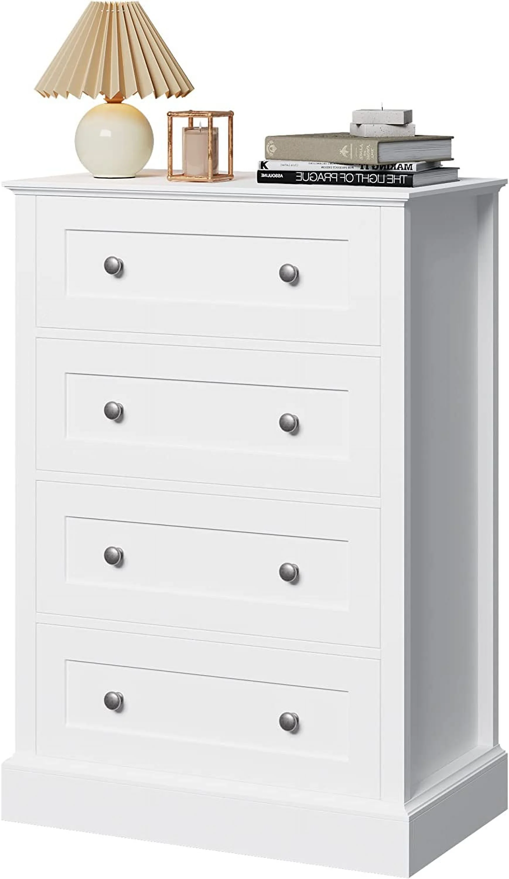 4 Drawer Dresser White Dresser for Bedroom White Chest of Drawers for Clothes Storage Cabinet Nightstand Hallway Living Room