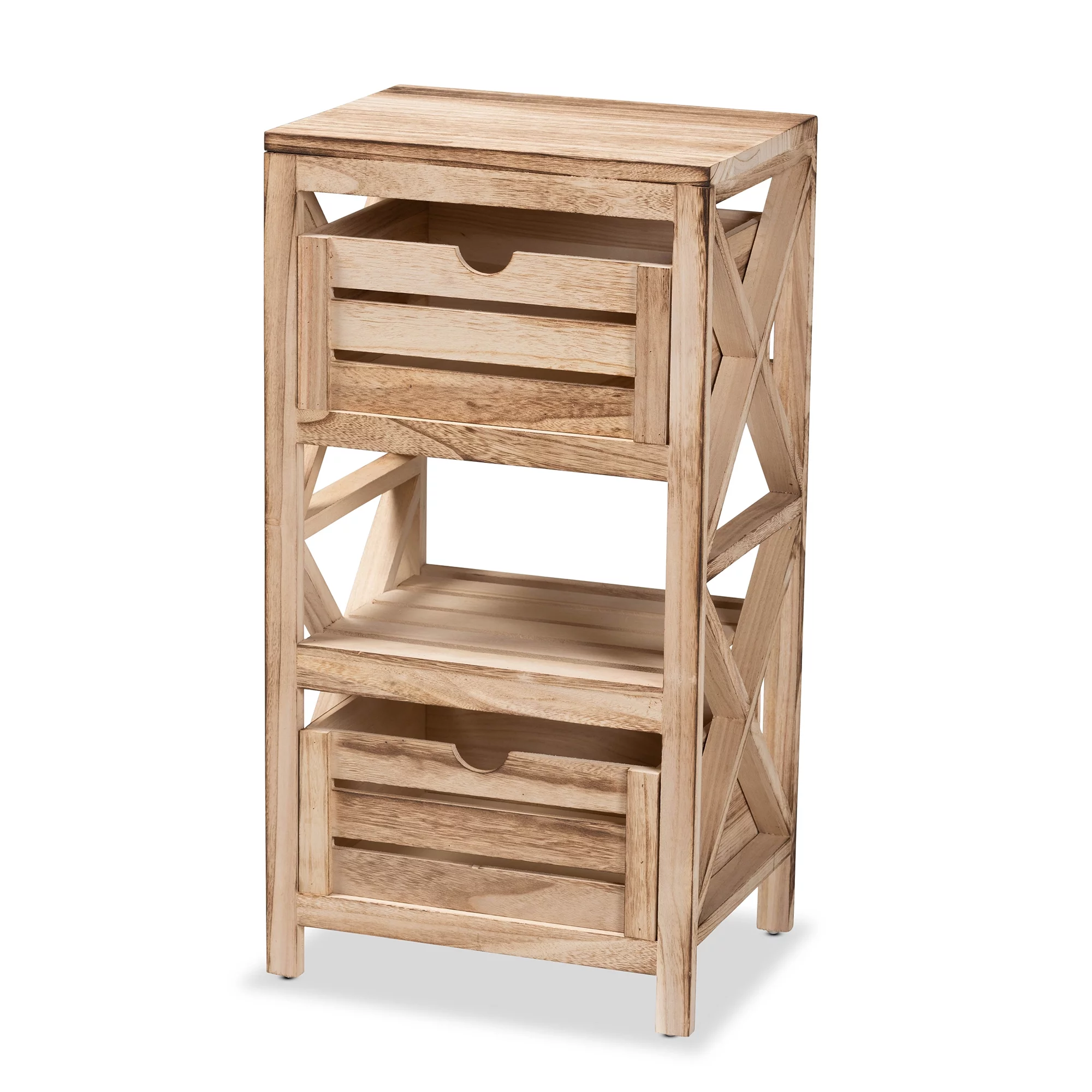 Baxton Studio Mandell 2 Drawer Storage Unit, Natural Brown