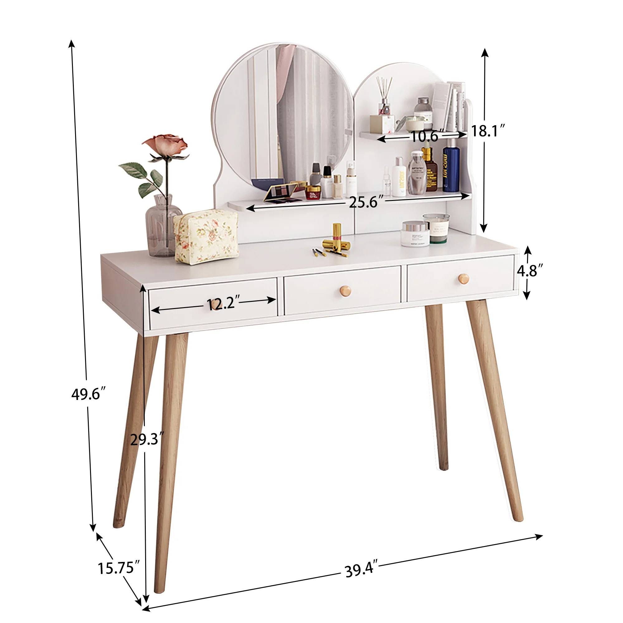 Leavader Vanity Desk with Mirror and Led Lights, Makeup Vanity Table Set with 3 Color Lighting Brightness Adjustable, 3 Drawers, White Color Dressing Vanity Table