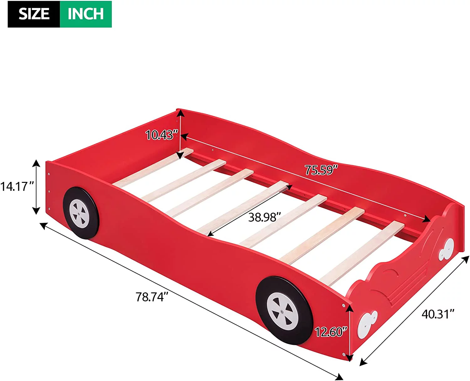YGDU Twin Car-Shaped Platform Bed Wood Bed Frame for Kids Boys Girls No Box Spring Needed Easy Assemble Red