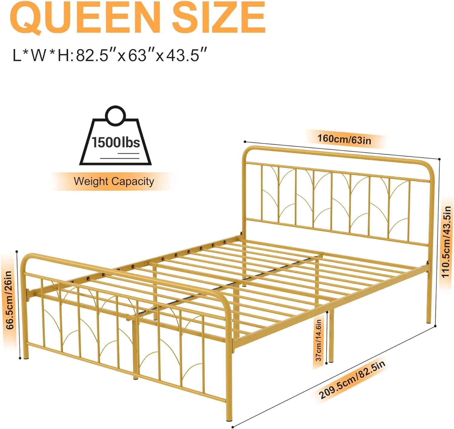 Metal Platform Bed Frame  Noise Free Non Slip Mattress-Foundation Modern Bedframe with Headboard and Footboard  Heavy Duty Steel Slats Support with Large Storage Space Bed Base (Gold  Ful