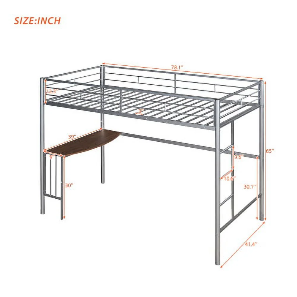 Adrinfly Twin Metal Bunk Bed with Desk, Ladder and Guardrails, Loft Bed for Bedroom, Silver