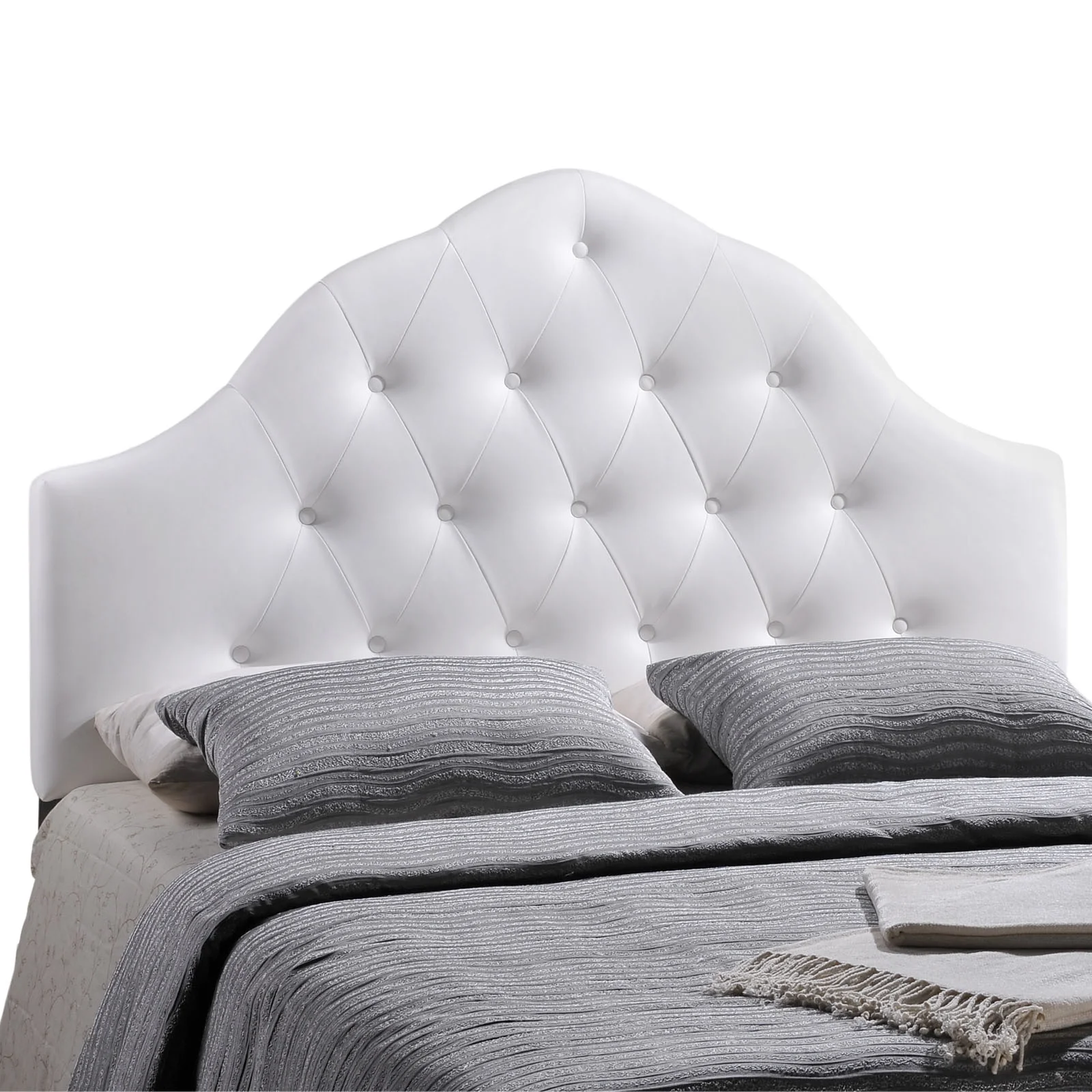 Modern Contemporary Full Size Vinyl Headboard, White Faux Leather