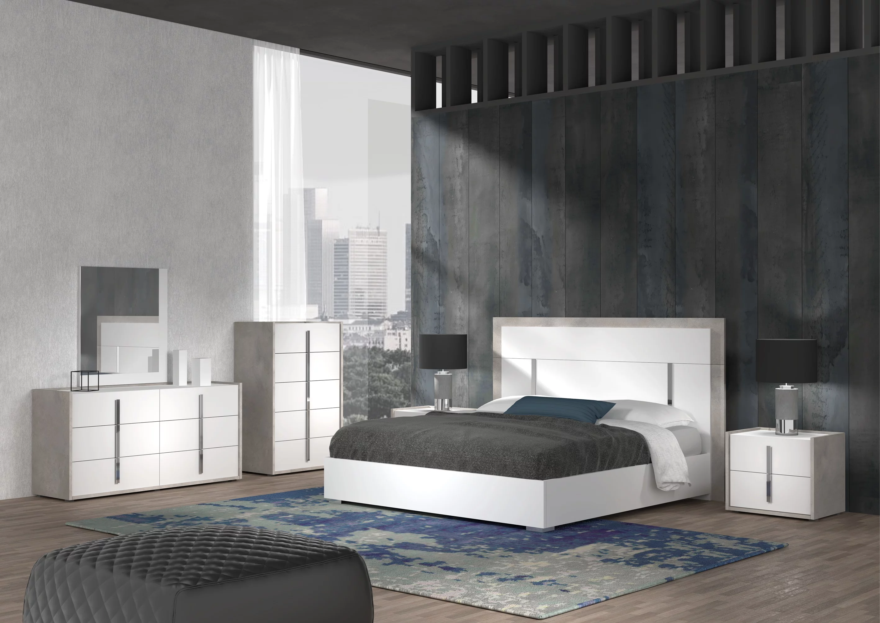 J&M Furniture Ada Premium Bedroom with 6 piece queen bed, chest, dresser, mirror and 2 nightstand, queen bedroom set