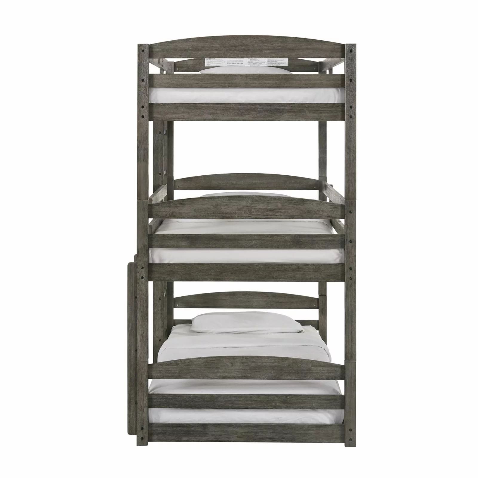 Picket House Furnishings Wyatt Wood Triple Twin Bunk in Gray Wire Brushed