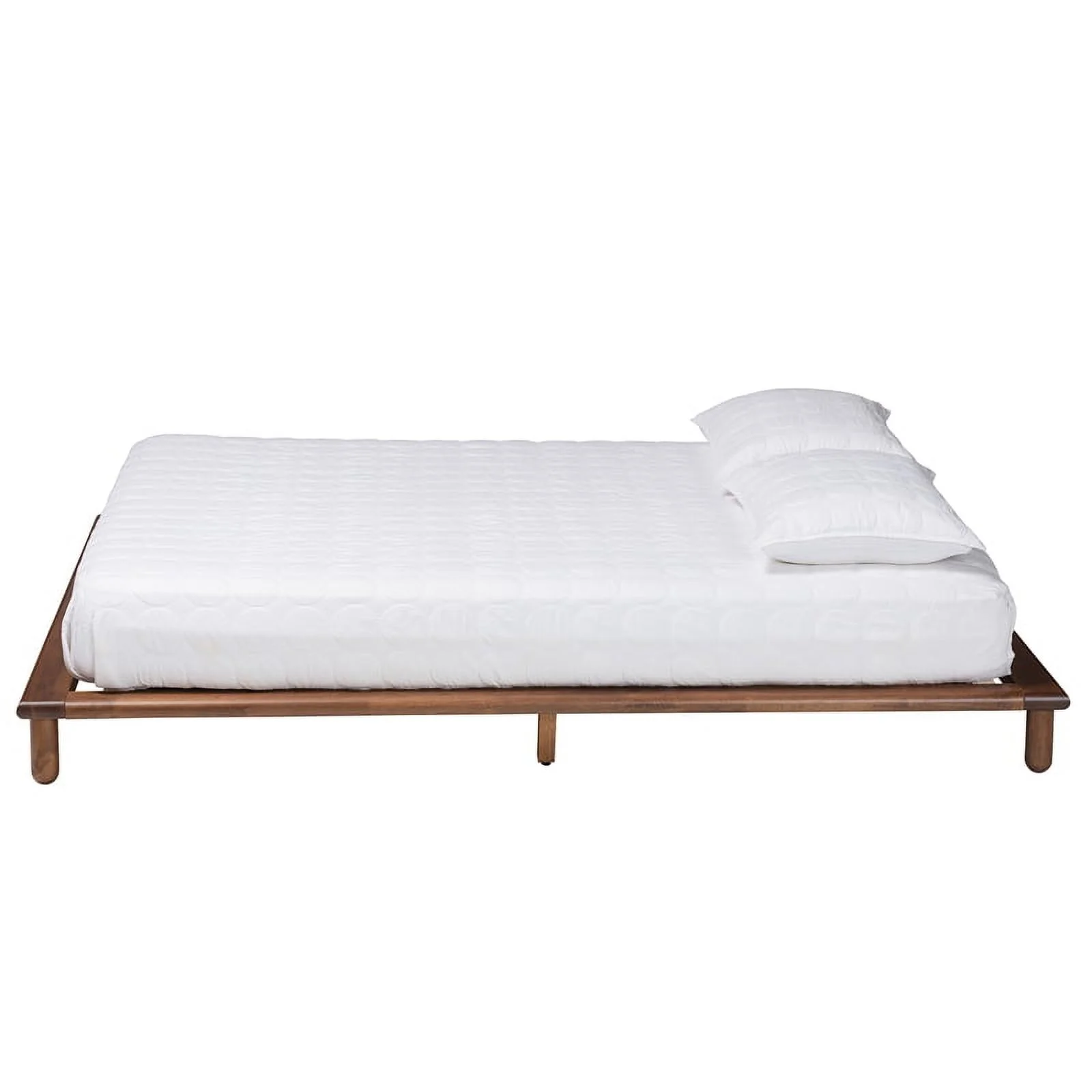 Pemberly Row Mid-Century Wood Queen Size Bed Frame in Walnut Brown