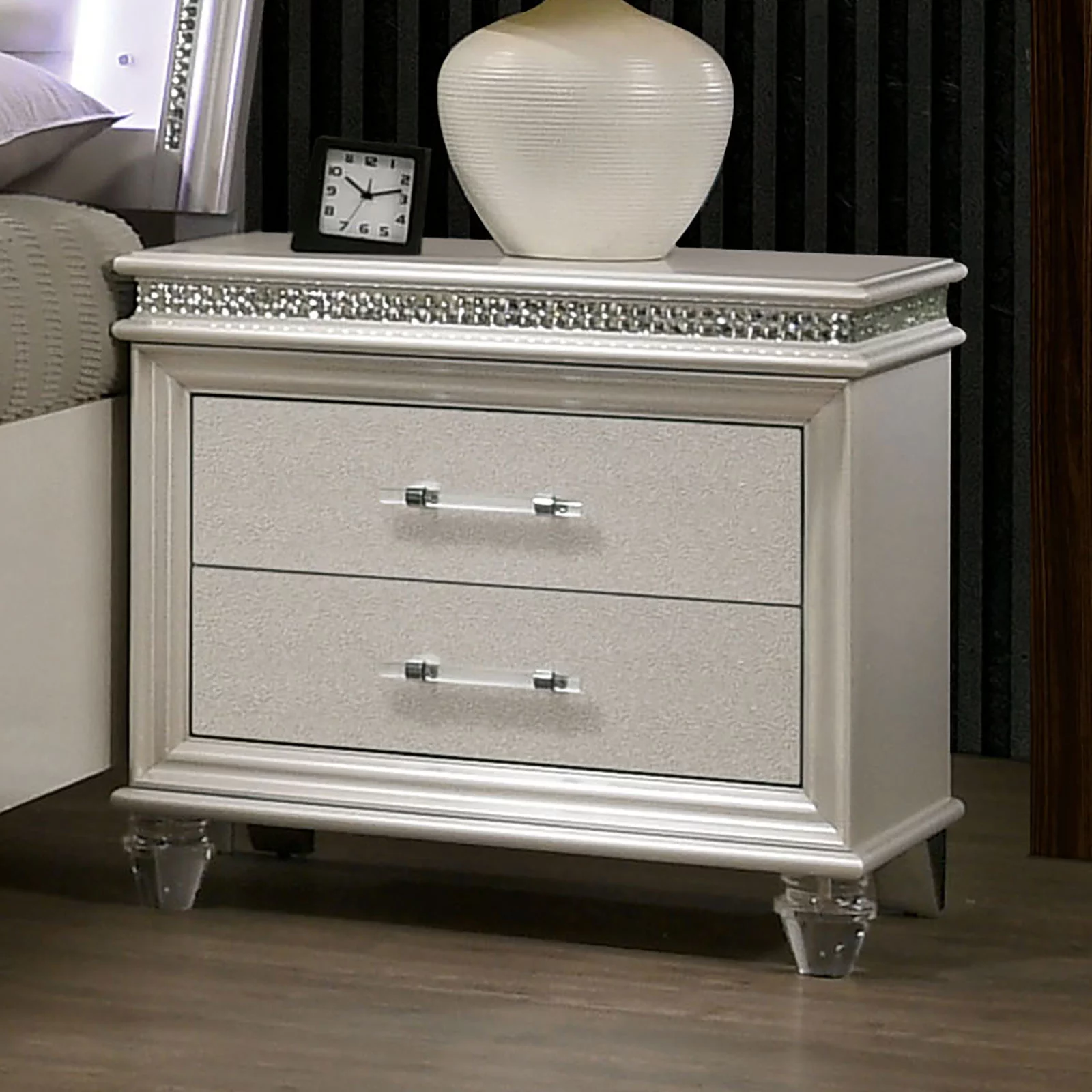 Wooden Dresser with 2 Drawers in Pearl White Finish