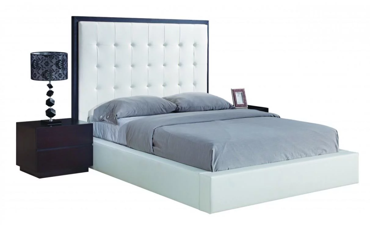 White/Wenge Finish Queen Bed & 2 Nightstands Contemporary Global United Metro