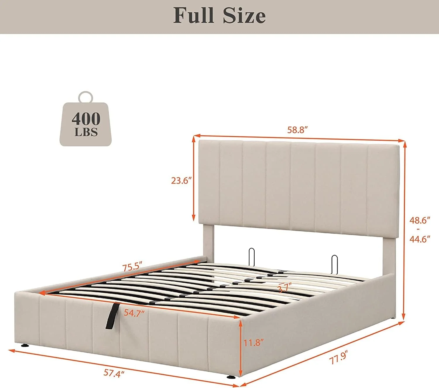 Upholstered Platform Bed With Gas Lift Up Storage, Full Size Bed Frame With Storage Underneath And Tufted Headboard, Wooden Platform Bed With Hydraulic Storage System (New, Beige )