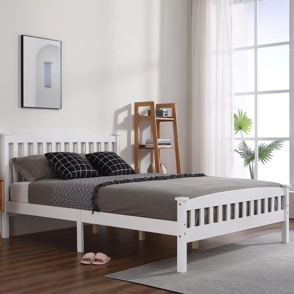 GoDecor Full Bed Frame Wood with Headboard, Solid Pine Wood Full Bed Platform,Furniture for Bedroom