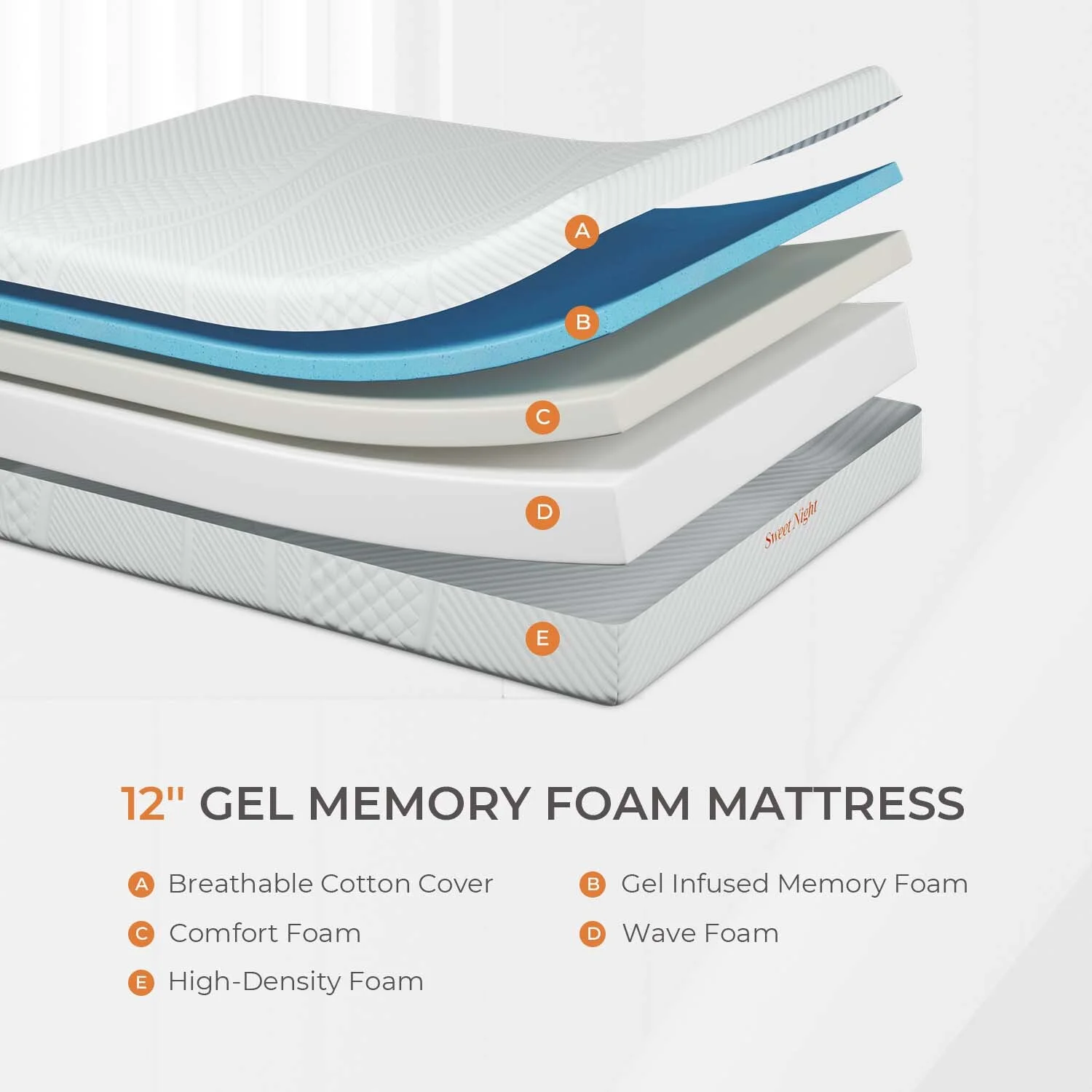 Sweetnight 12 Inch King Mattress Gel Memory Foam Mattress in a Box, King Size Mattresses
