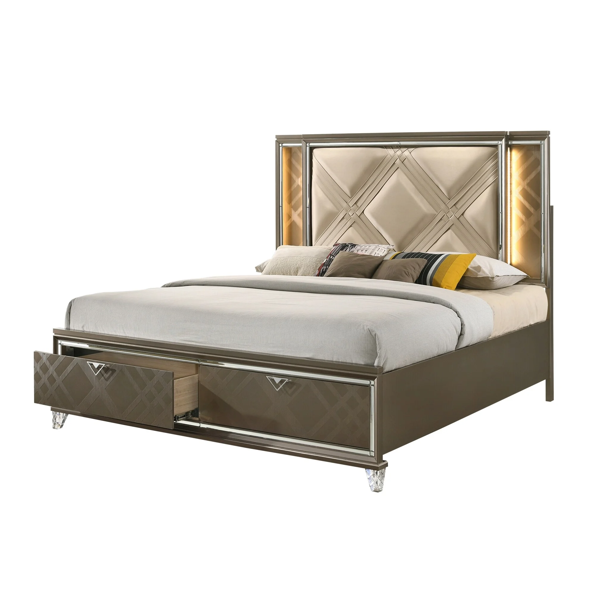 BESTCOSTY Full Bed with 2 Drawers and LED