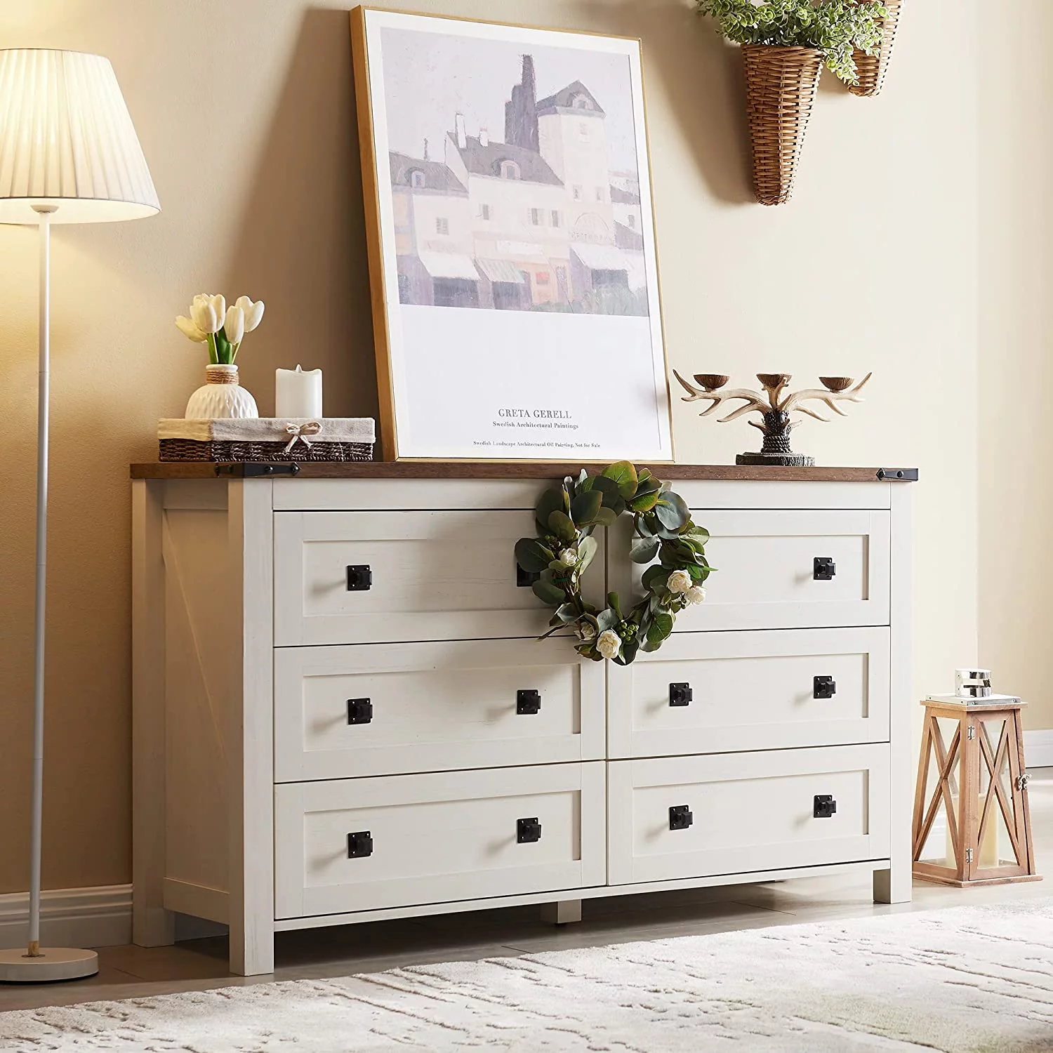 Farmhouse 5 Drawers Dresser Chests for Bedroom Wood Rustic Tall Chset of Drawers Dressers Organizer for Bedroom Living Room Hallway Light Rustic Oak