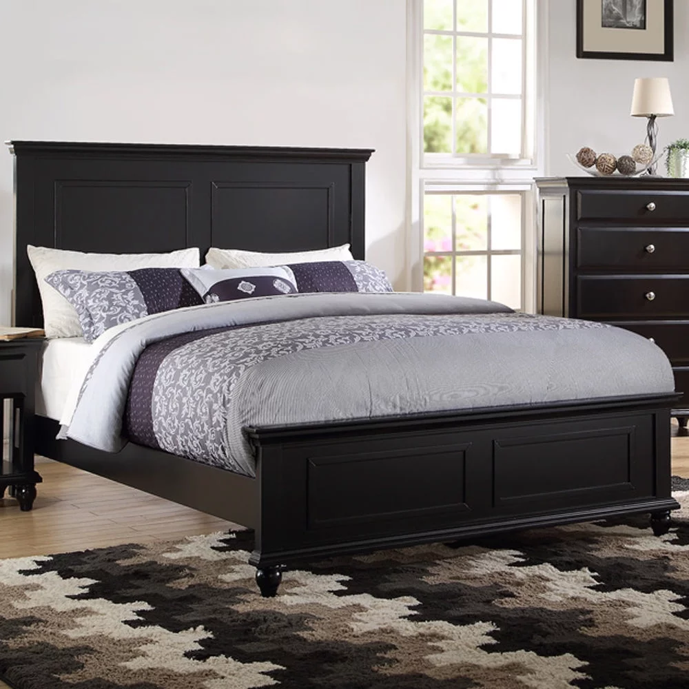 Eastern King Size Bed Black Color Bedroom Furniture 1pc Bedframe Rectangular Pattern HB FB panel