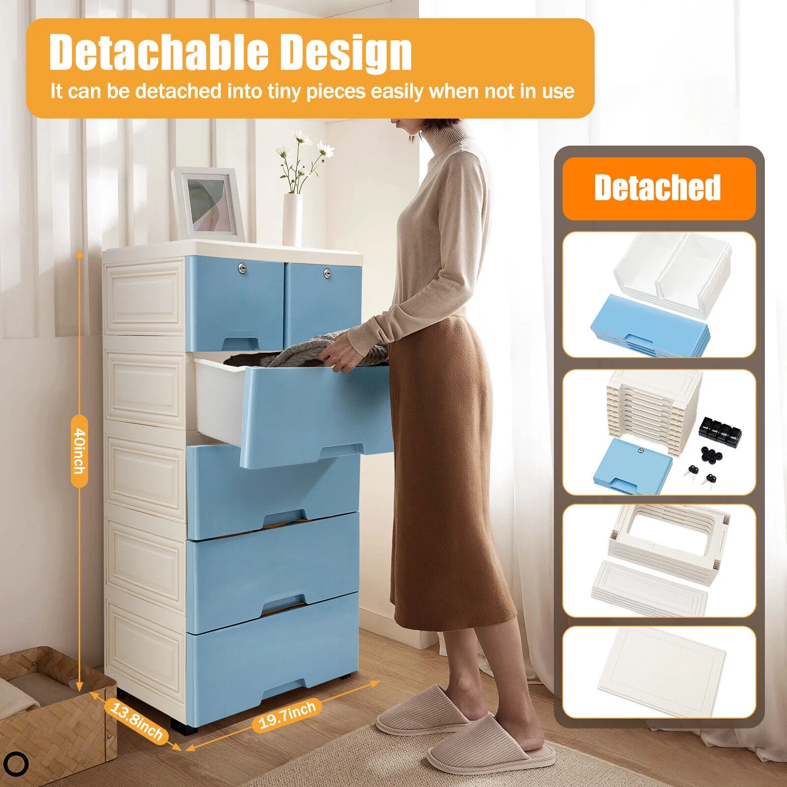 CNCEST 6 Drawer Chest of Drawers Dresser Furniture Cabinet Bedroom Storage w/ 4 Wheels