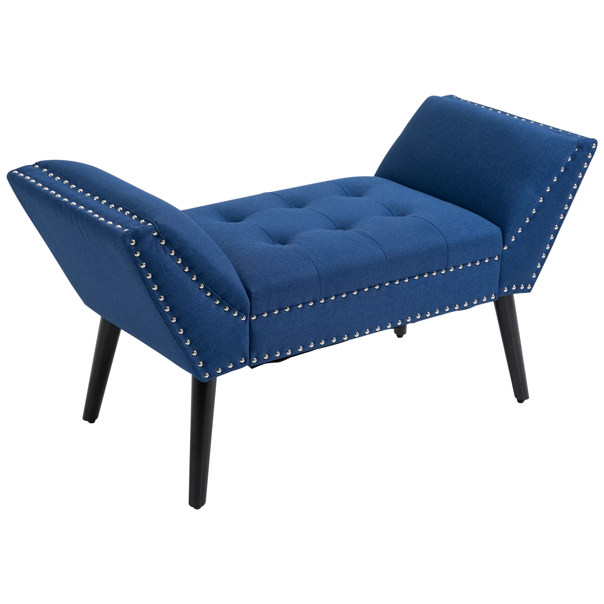 HOMCOM Modern Button Tufted Sitting Bench, Accent Fabric Upholstered Ottoman for Bedroom or Living Room, Blue