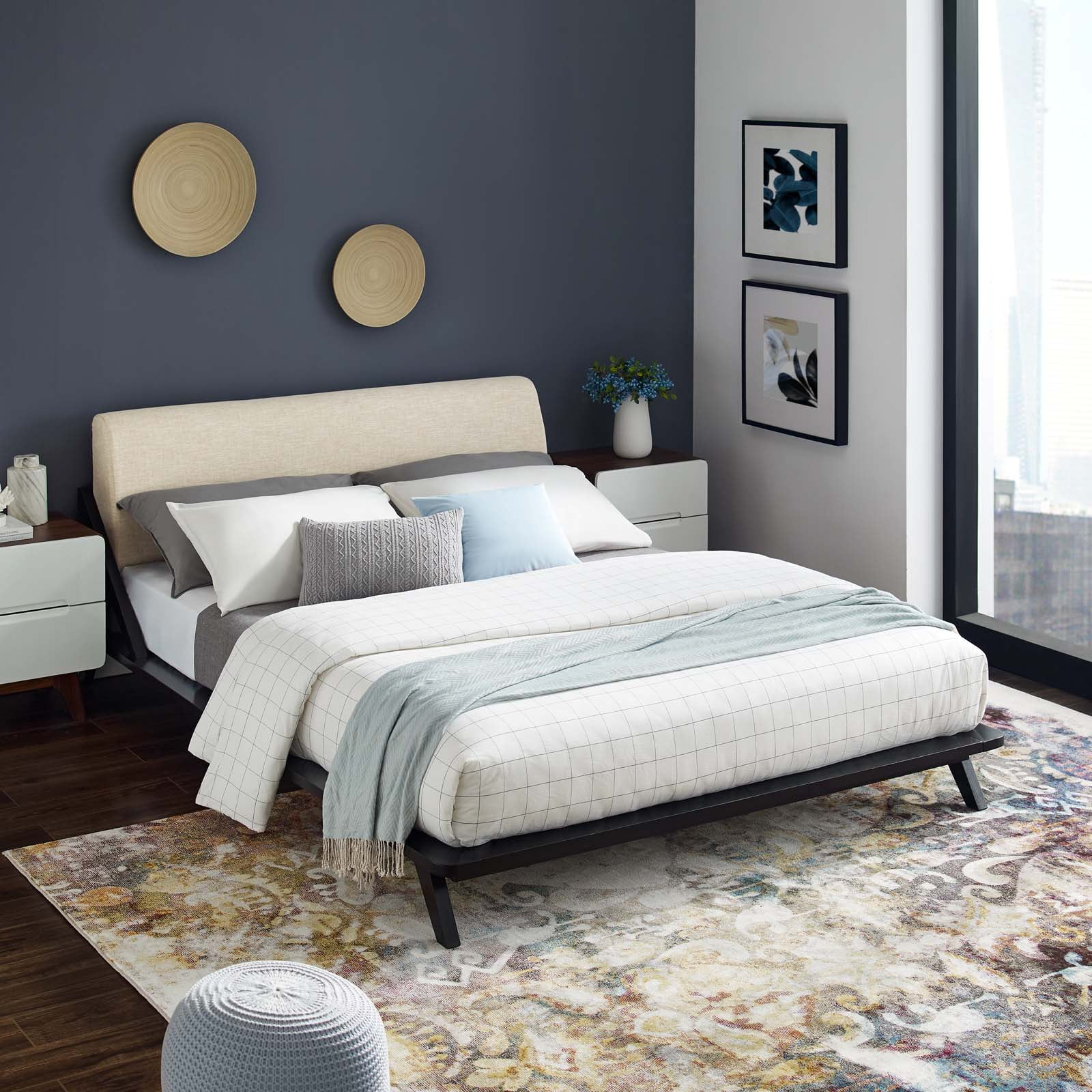 Modway Luella Queen Upholstered Fabric Platform Bed in Cappuccino Beige