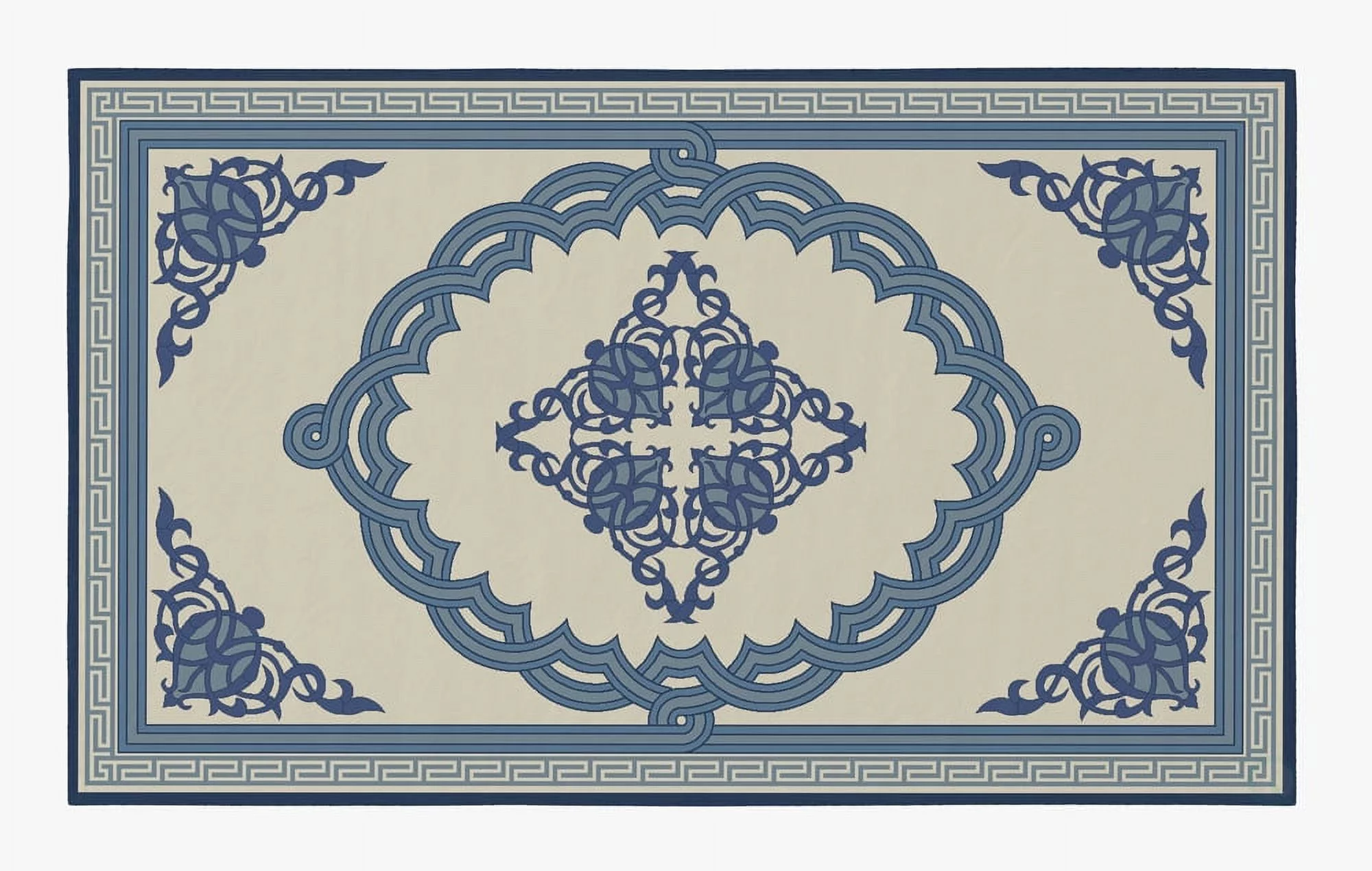 Deerlux Transitional Living Room Area Rug with Nonslip Backing, Blue Medallion Pattern, 9 x12 ft Extra Large