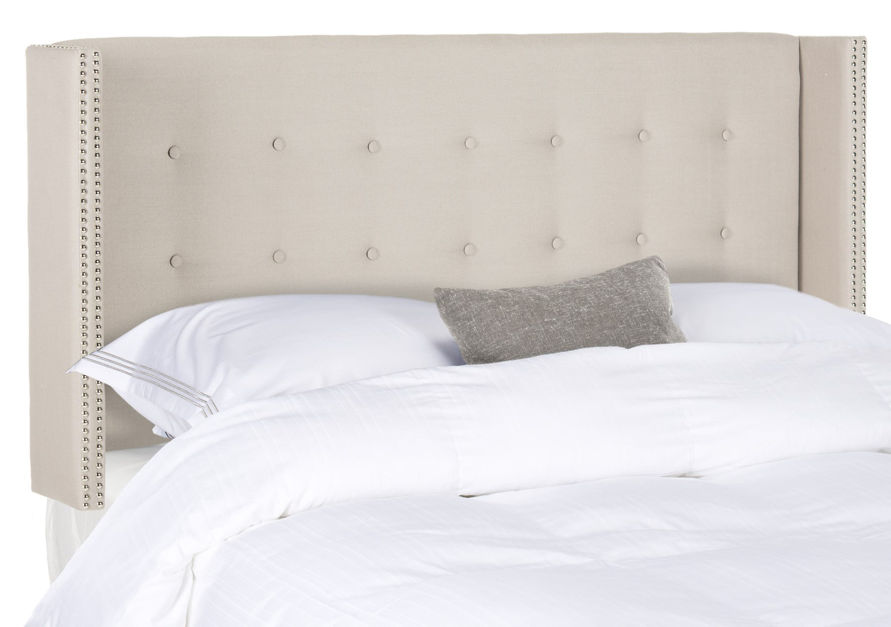 SAFAVIEH Keegan Winged Tufted Headboard with Nail Heads, Queen, Taupe