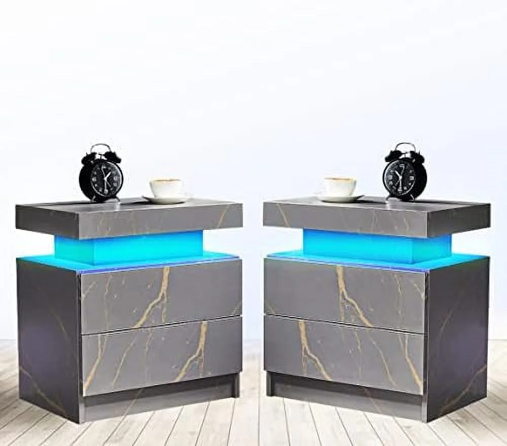 NLIBOOMLife Nightstand Set of 2 LED Nightstand with 2 Drawers Bedside Table with Drawers for Bedroom Side Bed Table with LED Light