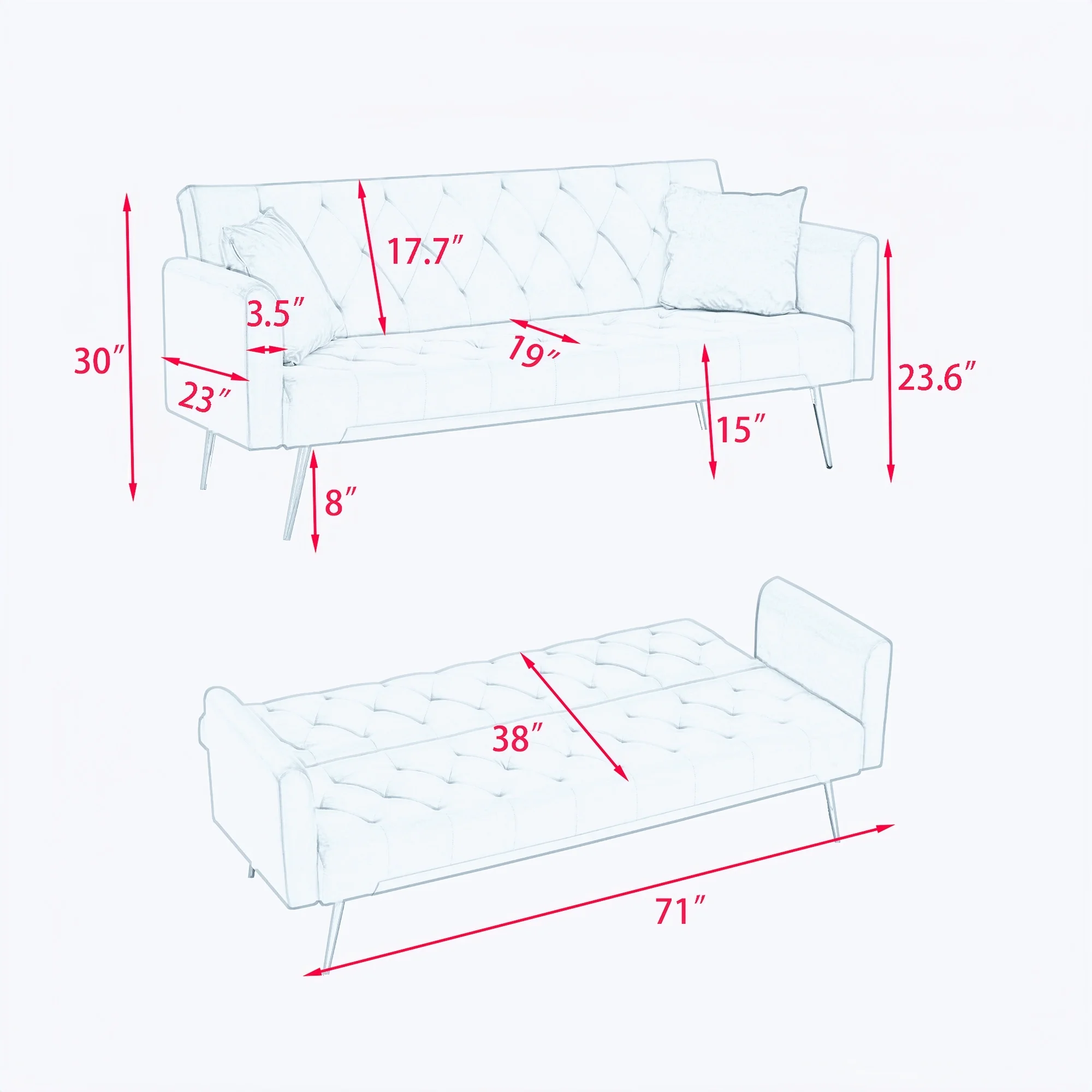 Convertible Double Folding Sofa Bed for Small Spaces Multi-Functional Sofas Adjustable, and Stylish (Gray)