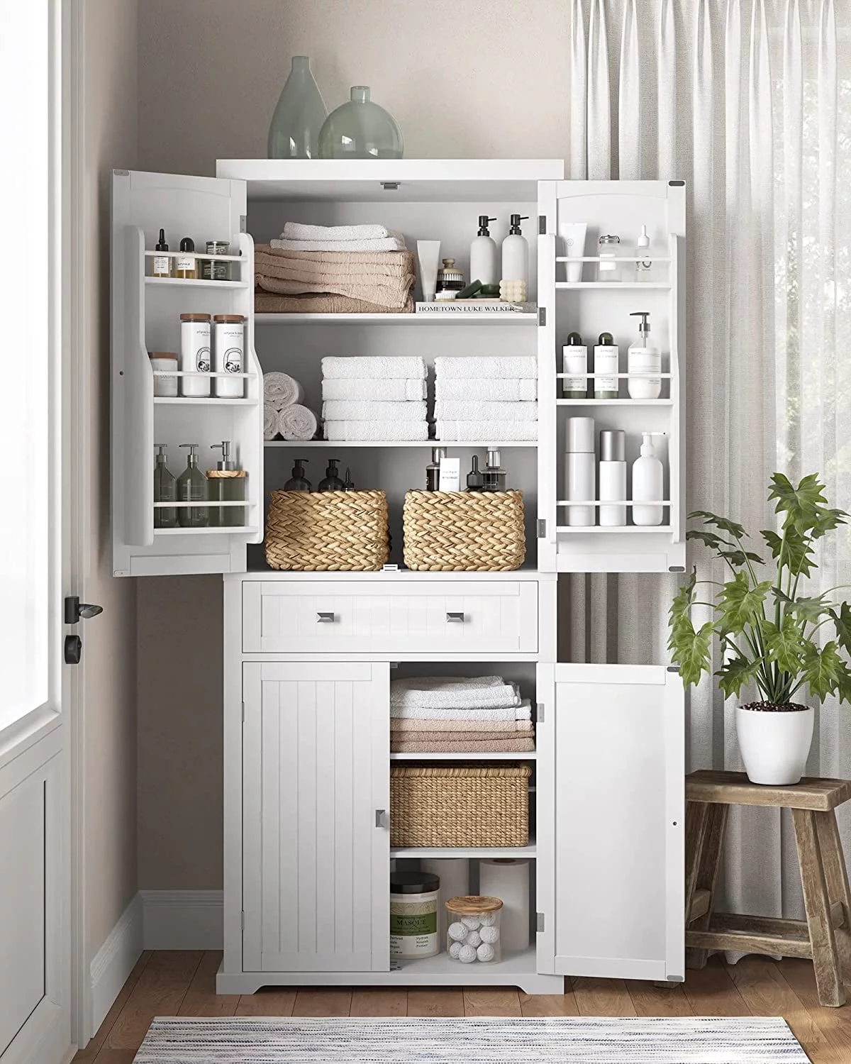 VASAGLE 71.9 Inch Kitchen Pantry Storage Cabinet Tall Freestanding Cupboard with 1 Large Drawer 6 Hanging Shelves for Dining Room Laundry White