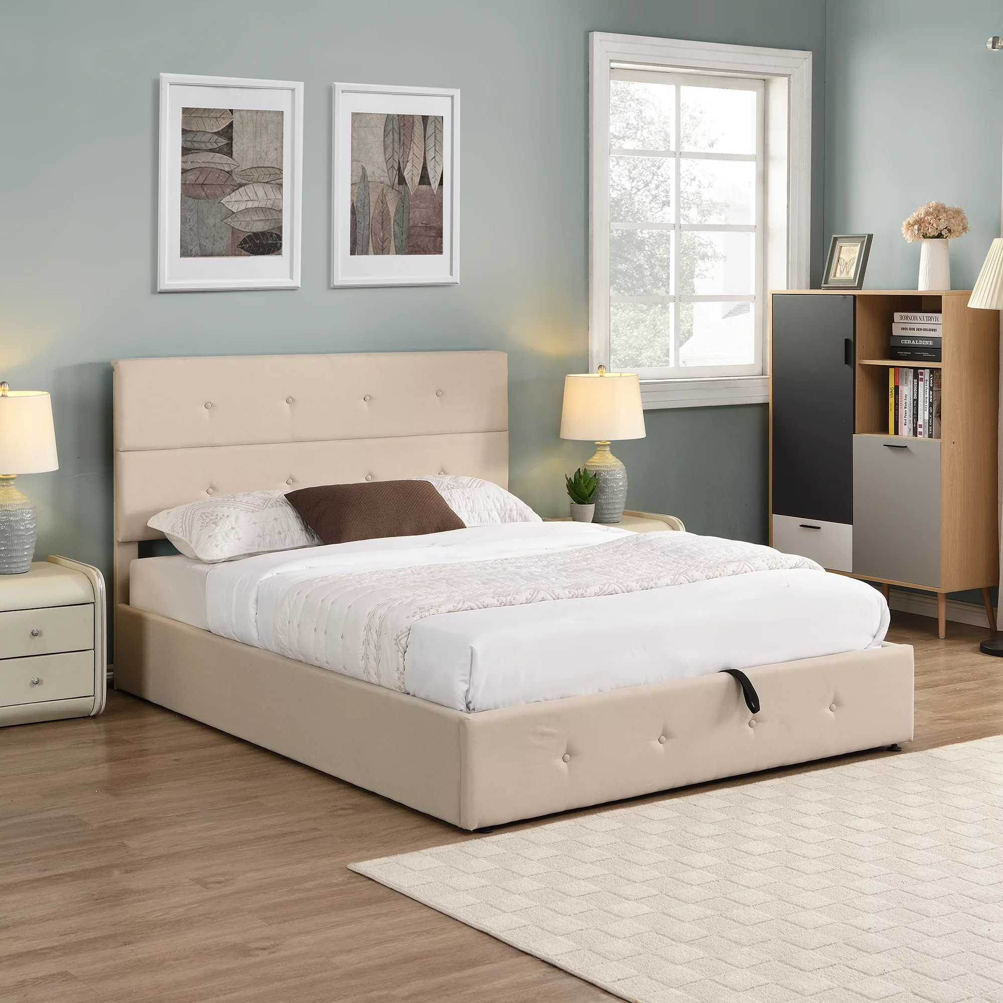 Upholstered Platform Bed Frame with Underneath Storage, Modern Upholstered Platform Bed with Headboard, Heavy Duty Bed Frame with Wood Slat Support