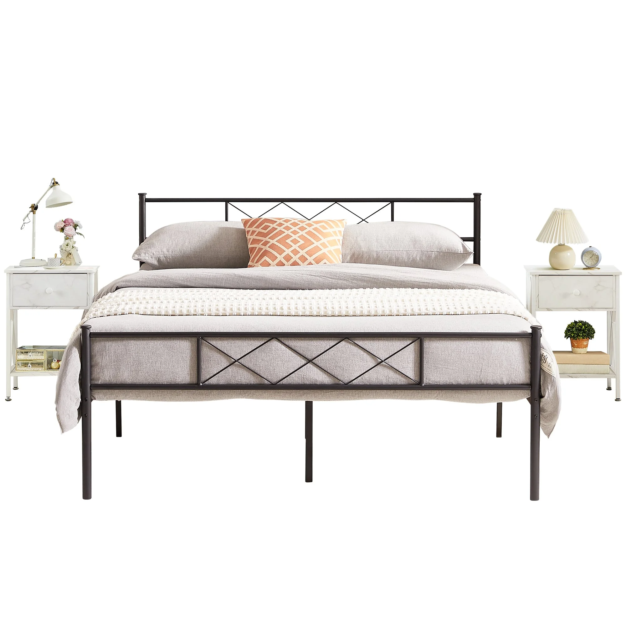 Queen Size Bed Frame and Nightstands Bedroom Sets, 3-Piece Set