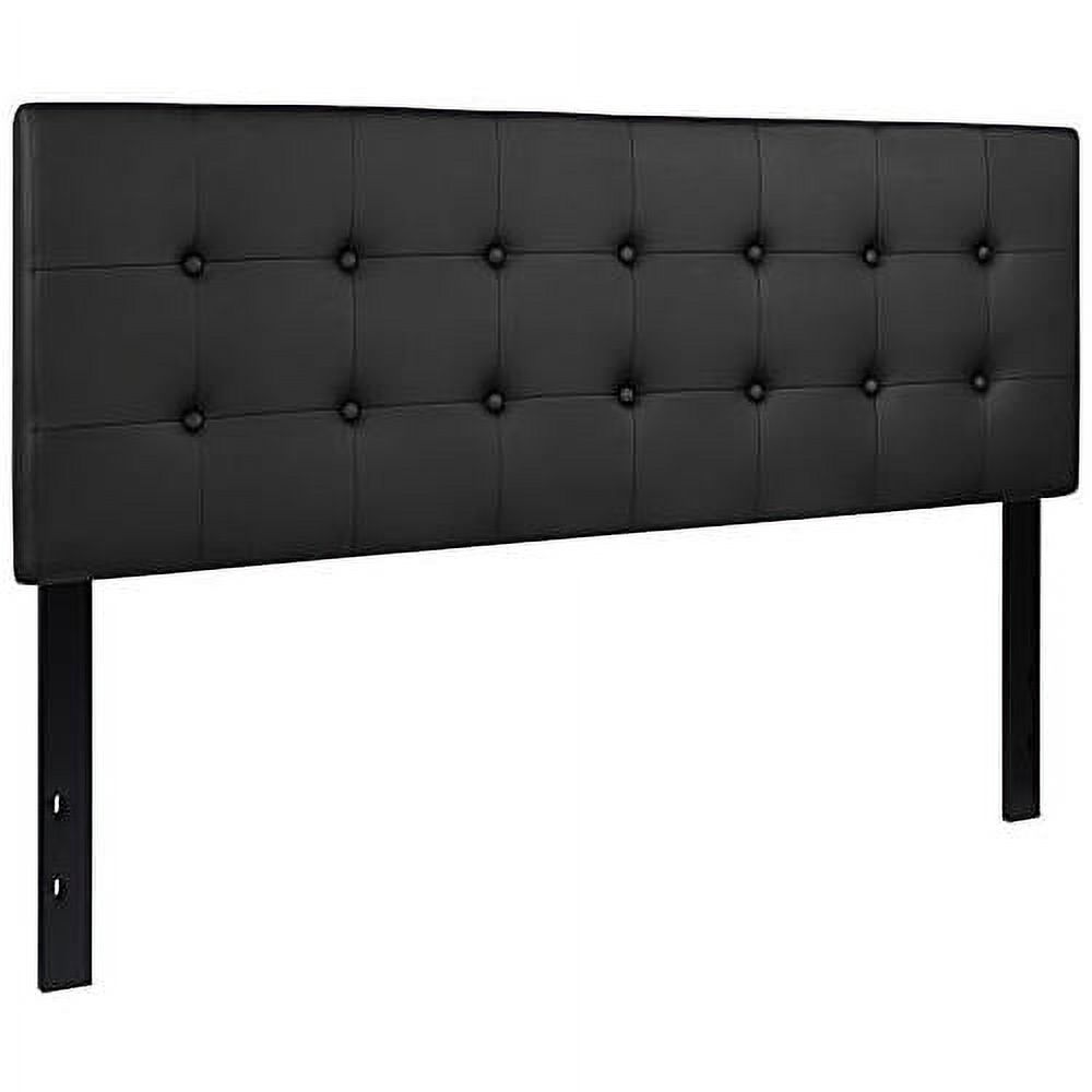 Tufted Upholstered Queen Size Headboard In Black Vinyl 61.5