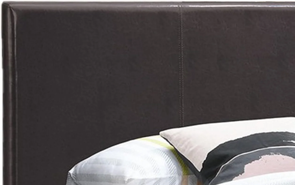 BM232005 Transitional Leatherette Full Bed With Padded Headboard, Dark Brown