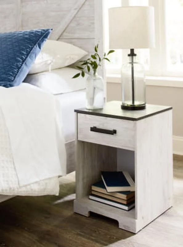 Signature Design by Ashley Casual Shawburn Nightstand Whitewash/Charcoal Gray