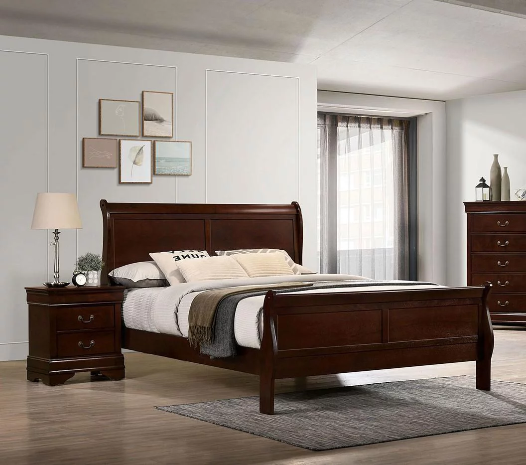 Transitional Cherry Solid Wood King Bedroom Set 6pcs FOA CM7966CH Louis Philippe
