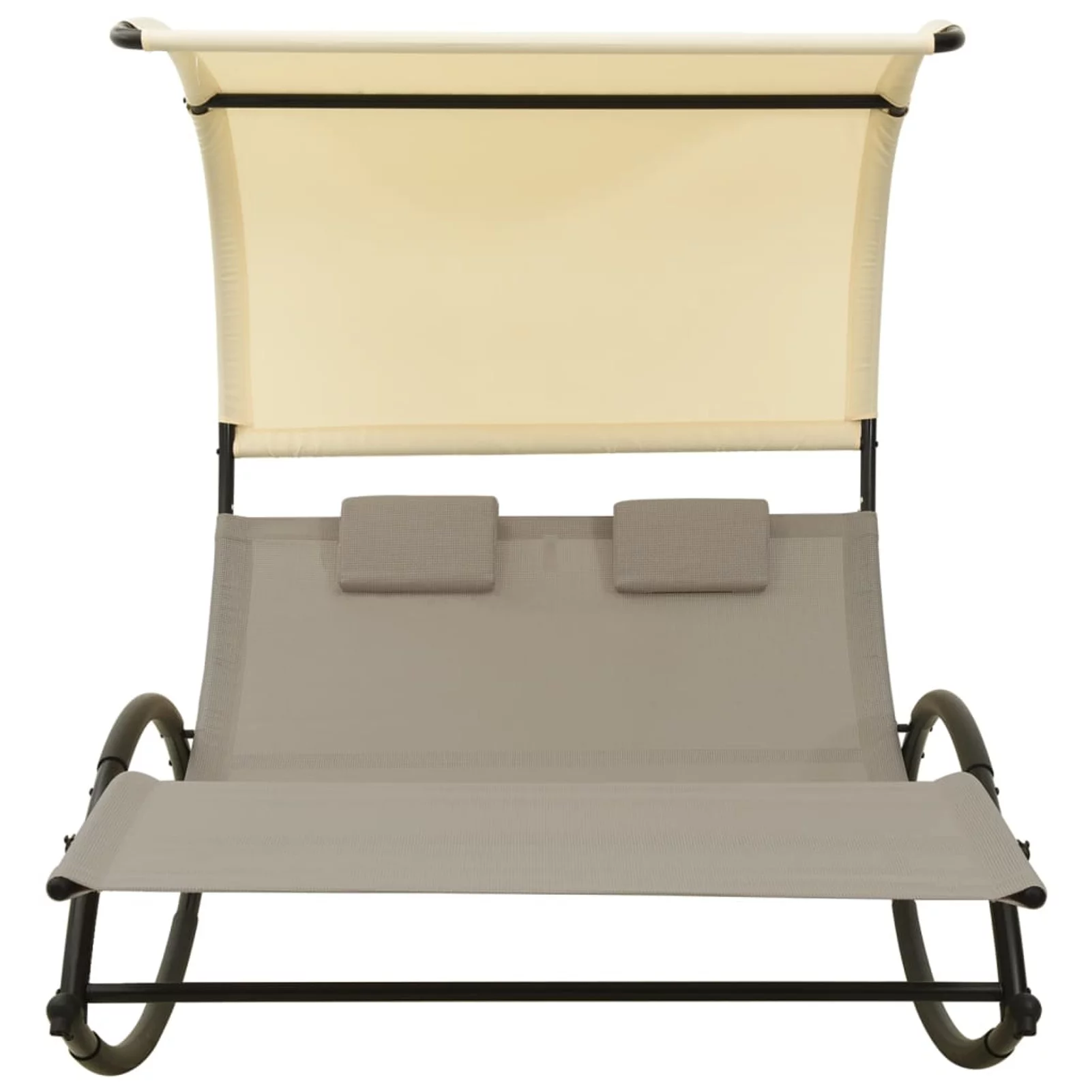 Dcenta Double Sun Lounger with Canopy and Pillows Textilene Daybed Rocking Sunbed for Patio, Garden, Backyard, Poolside, Balcony, Outdoor Funiture Taupe Cream 54.7 x 70.9 x 66.9 Inches (W x D x H)