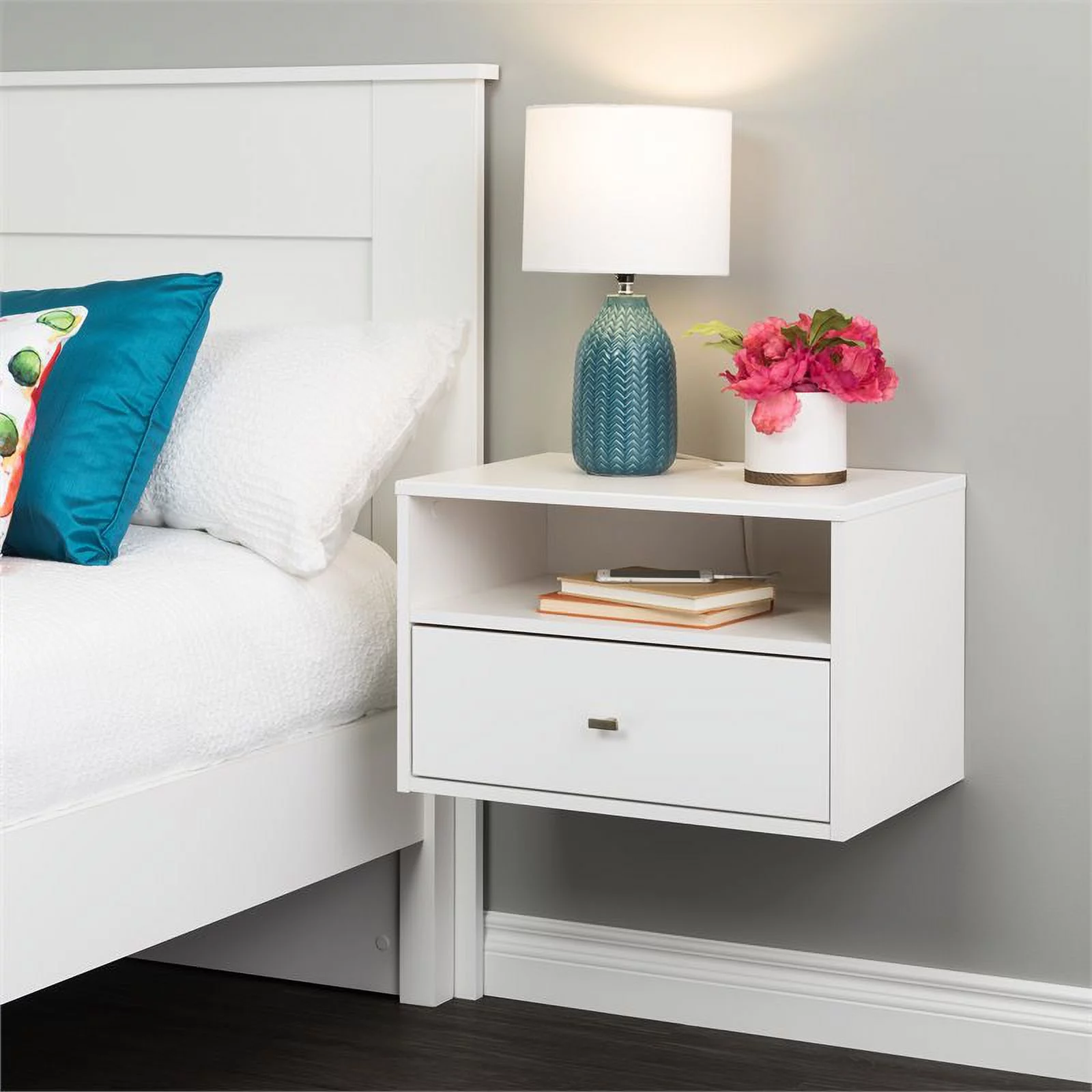 Allora 1 Drawer Floating Wooden Nightstand in White