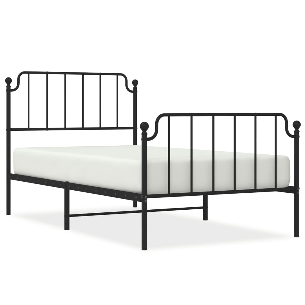 Metal Bed Frame with Headboard and Footboard?Black 39.4