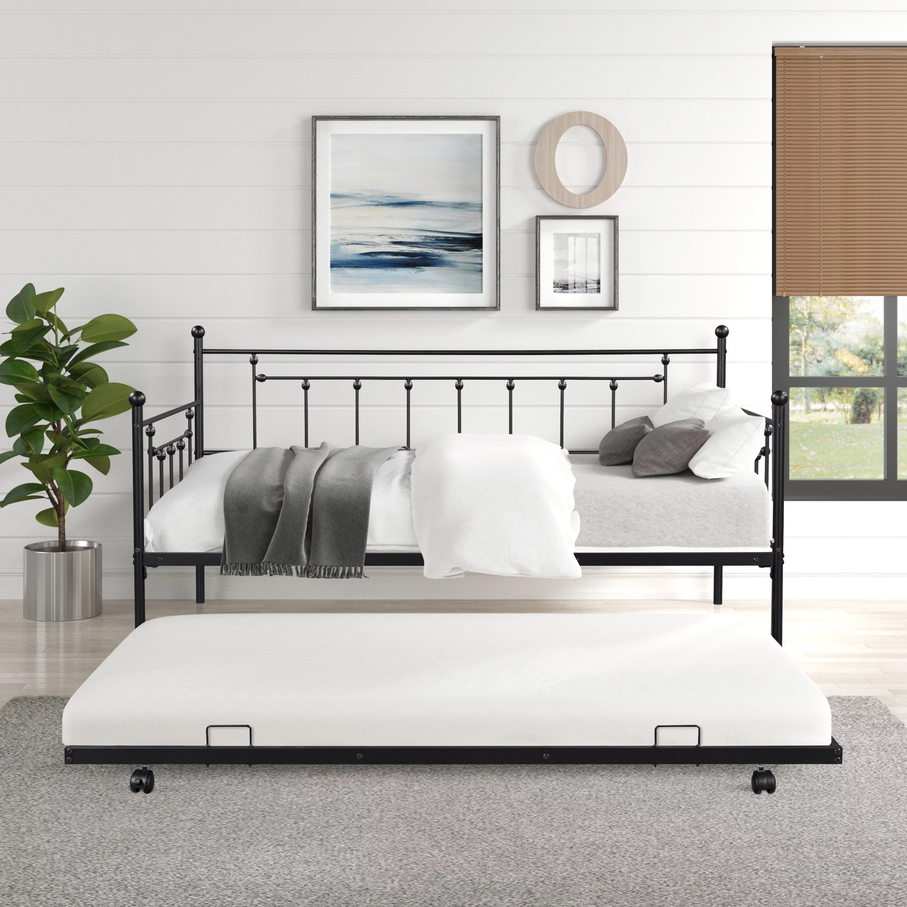 Regent Twin Size Metal Daybed with Trundle - Black