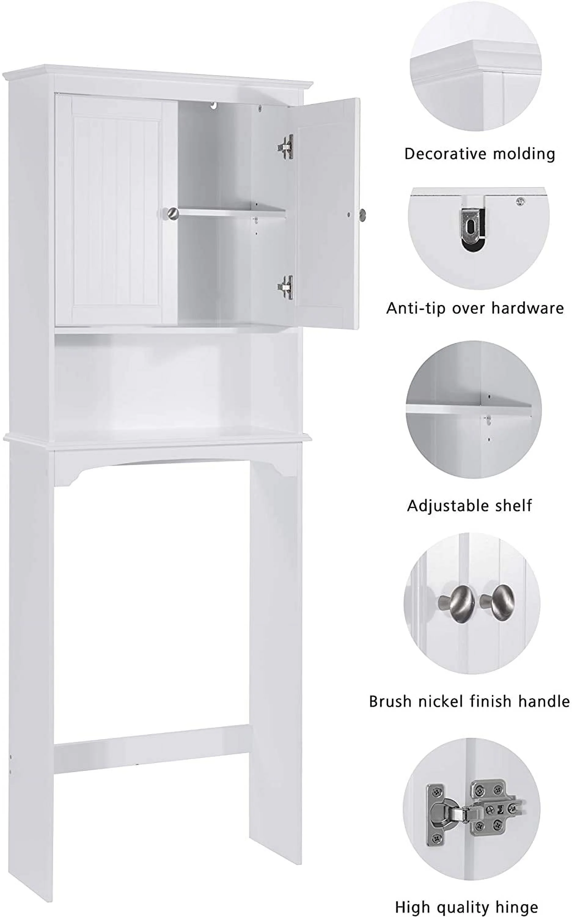 Spirich Home Bathroom Shelf Over-The-Toilet, Bathroom SpaceSaver, Bathroom Storage Cabinet Organizer, White