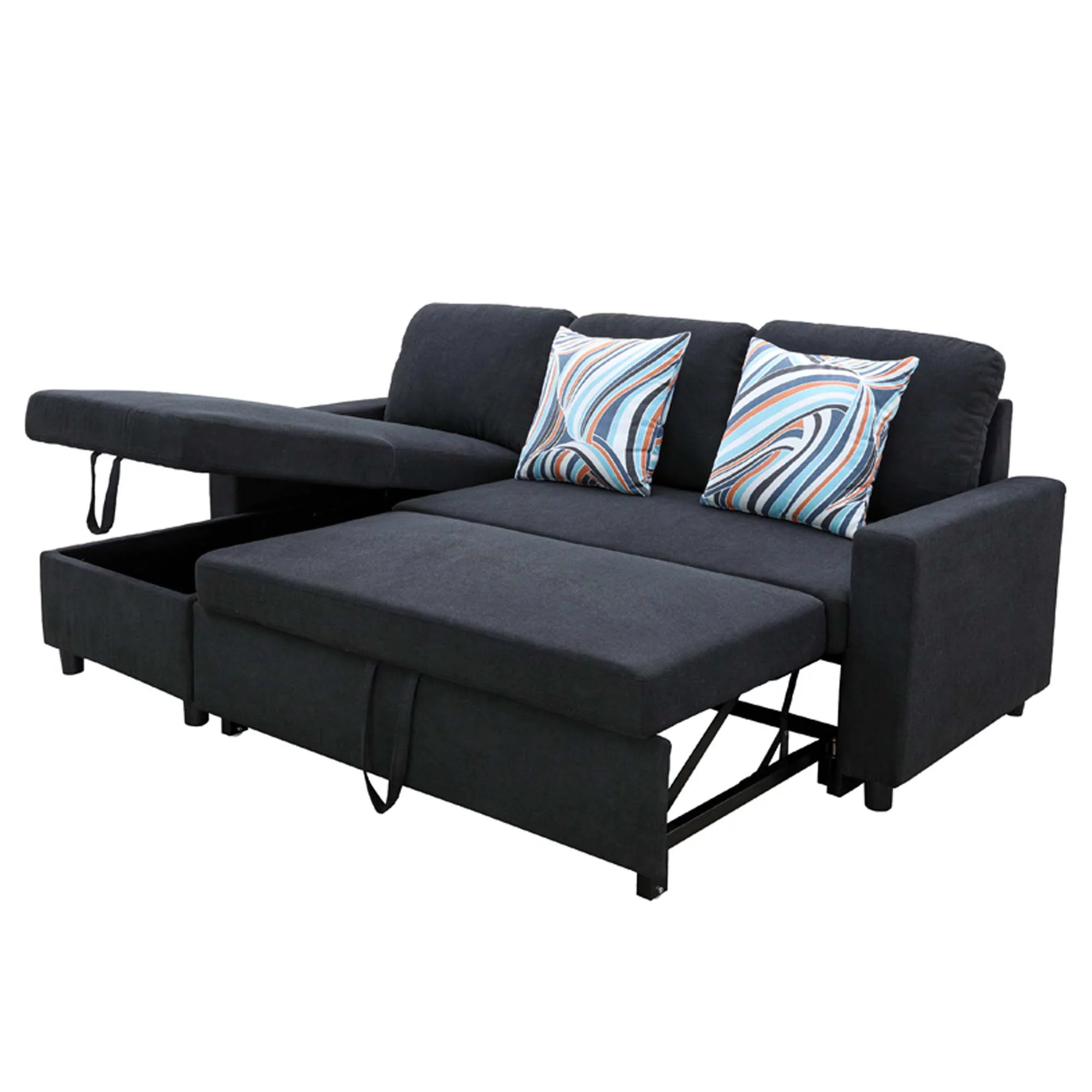Momspeace Sofa Bed, 2 in 1 Sofa Sleeper with Storage Chaise-Pull Out Couch Bed for Living Room - Black