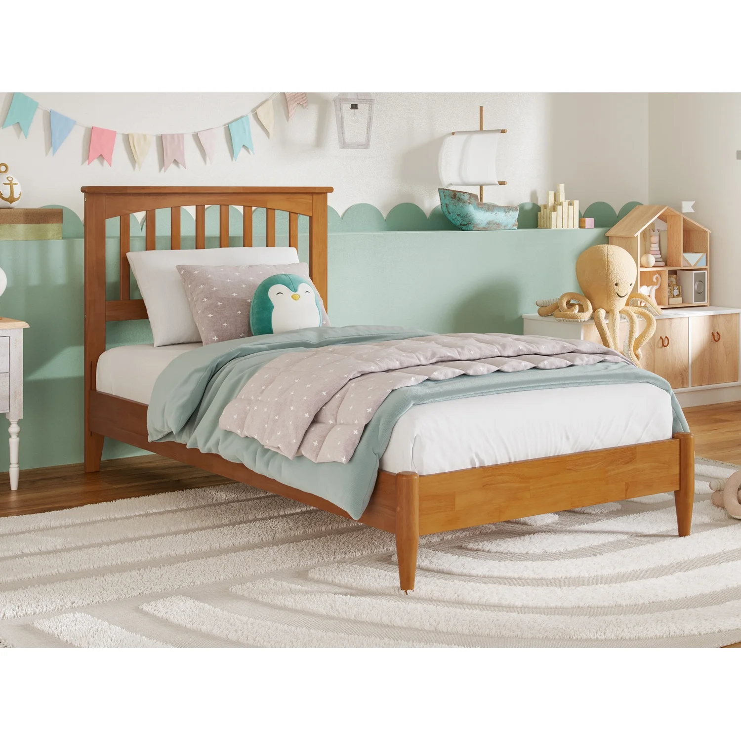 AFI Becket Twin Solid Wood Low Profile Platform Bed, Light Toffee