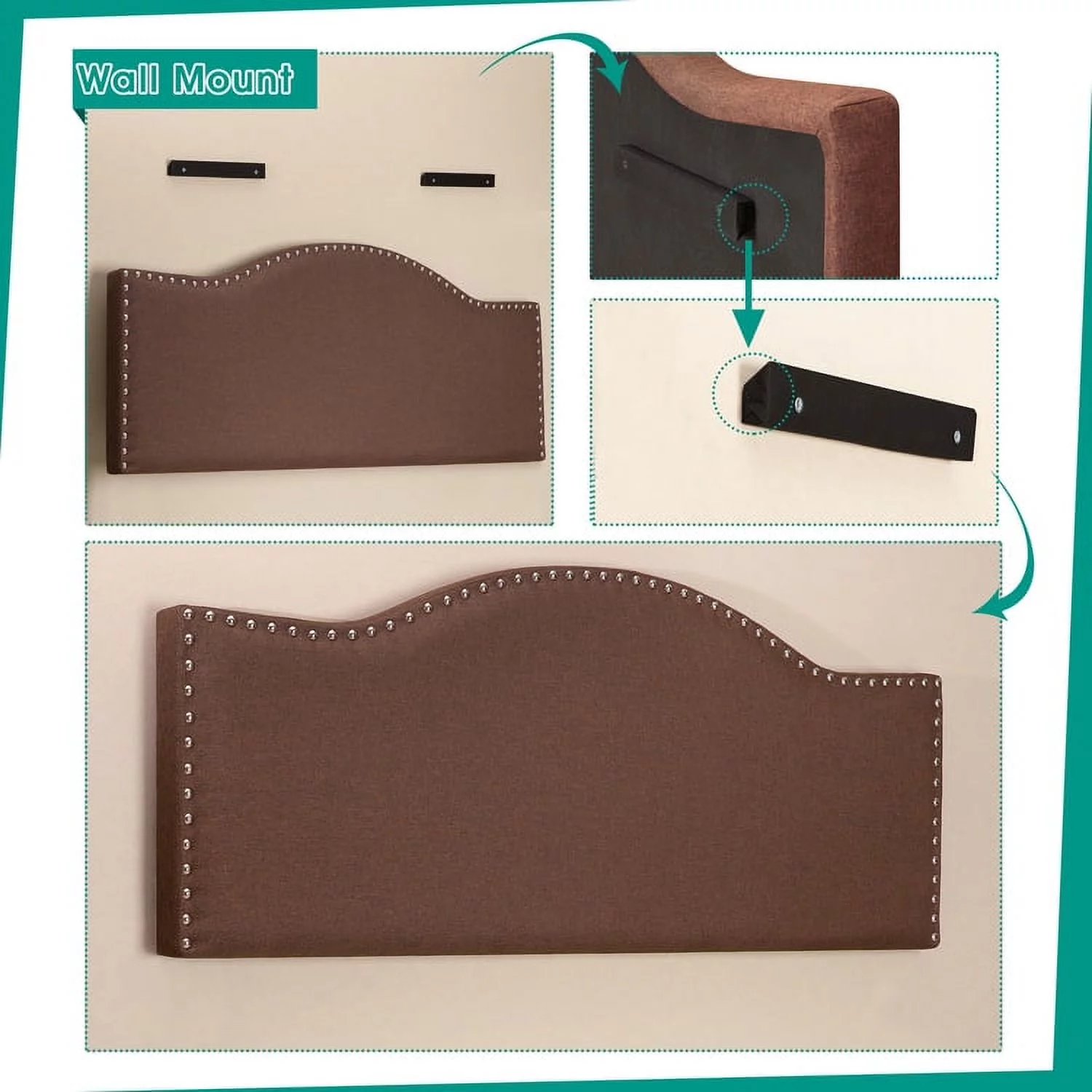 Catalina Headboards for Queen Size Bed, Upholstered Nail Head Bed Headboard, 12 Adjustable Positions Queen Headboard Only, Wall Mounted Headboard, Bed Backboard Linen Fabric Head Board – Black