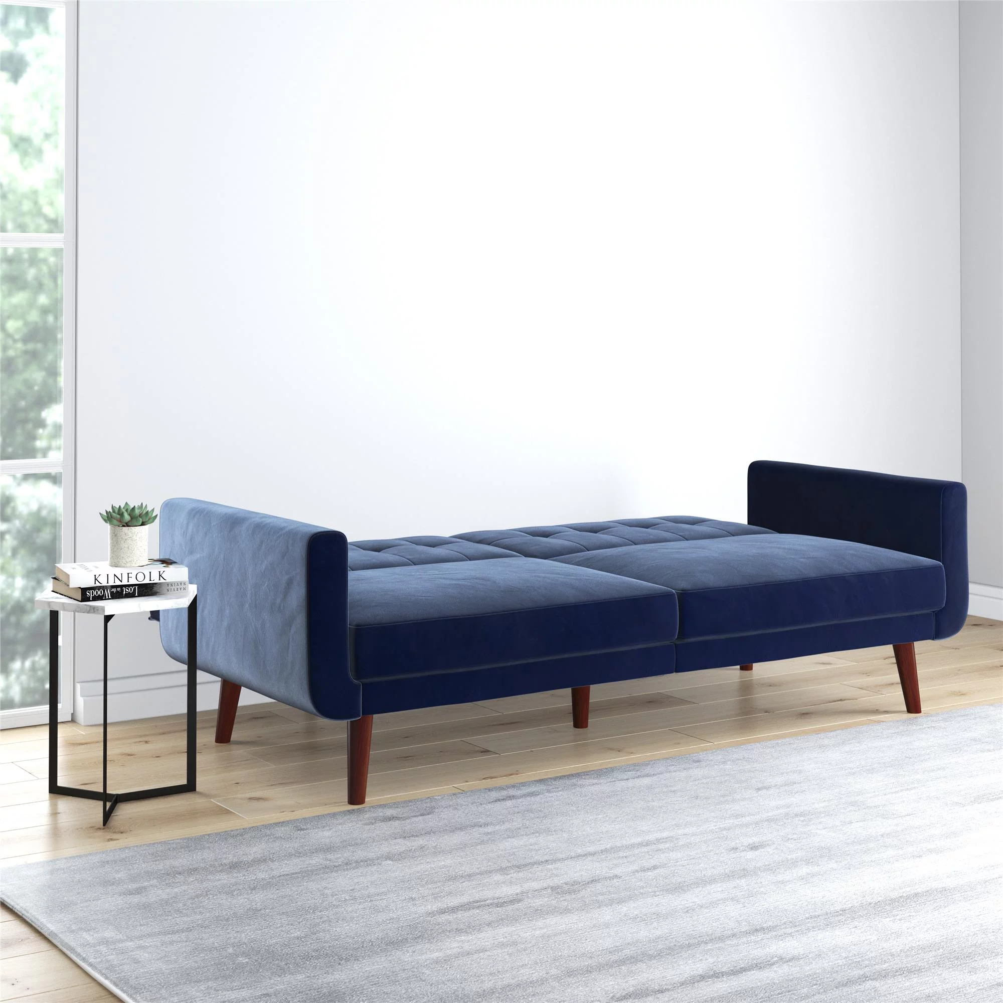 Better Homes & Gardens Nola Modern Futon, Blue Velvet